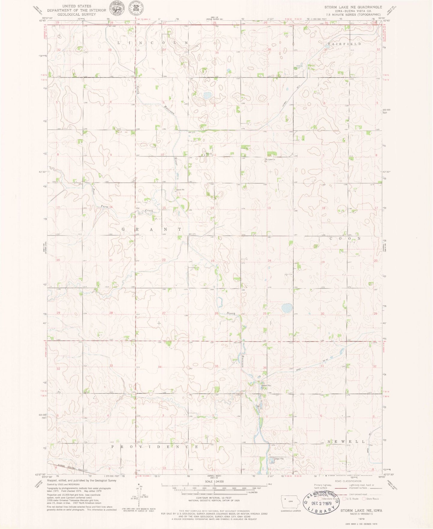 Classic USGS Storm Lake NE Iowa 7.5'x7.5' Topo Map Image
