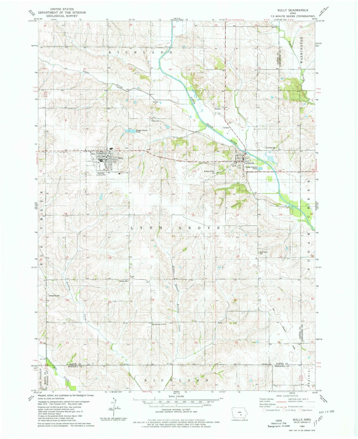Classic USGS Sully Iowa 7.5'x7.5' Topo Map Image