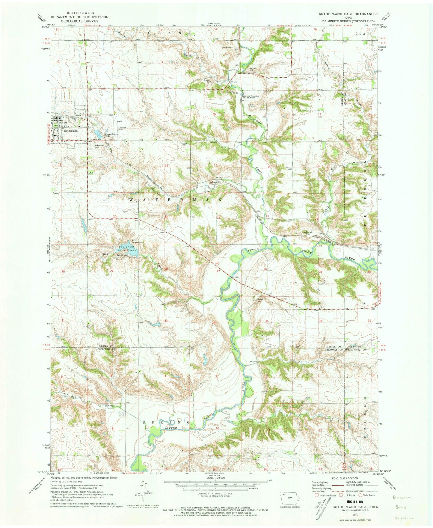 Classic USGS Sutherland East Iowa 7.5'x7.5' Topo Map Image