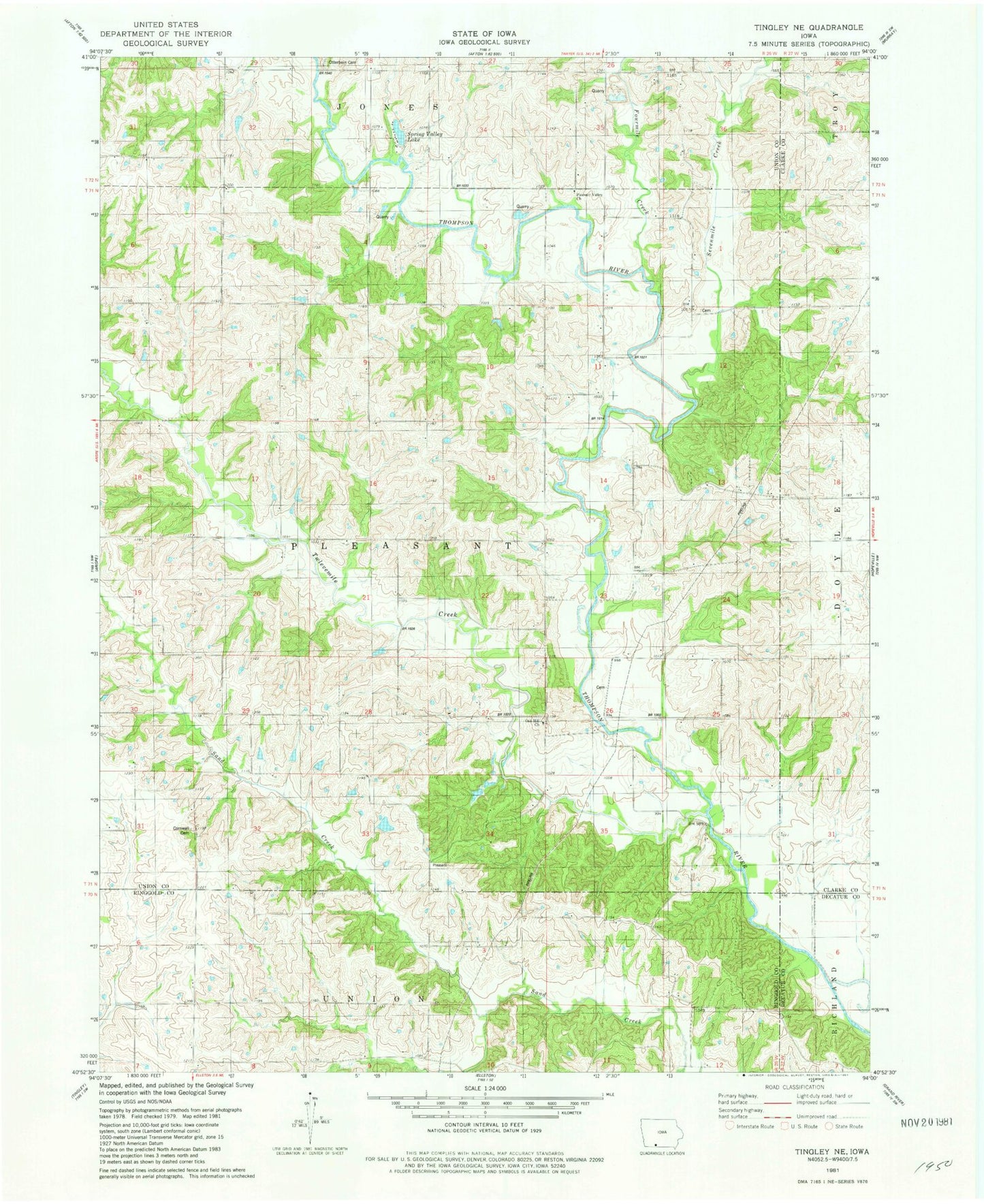 Classic USGS Tingley NE Iowa 7.5'x7.5' Topo Map Image
