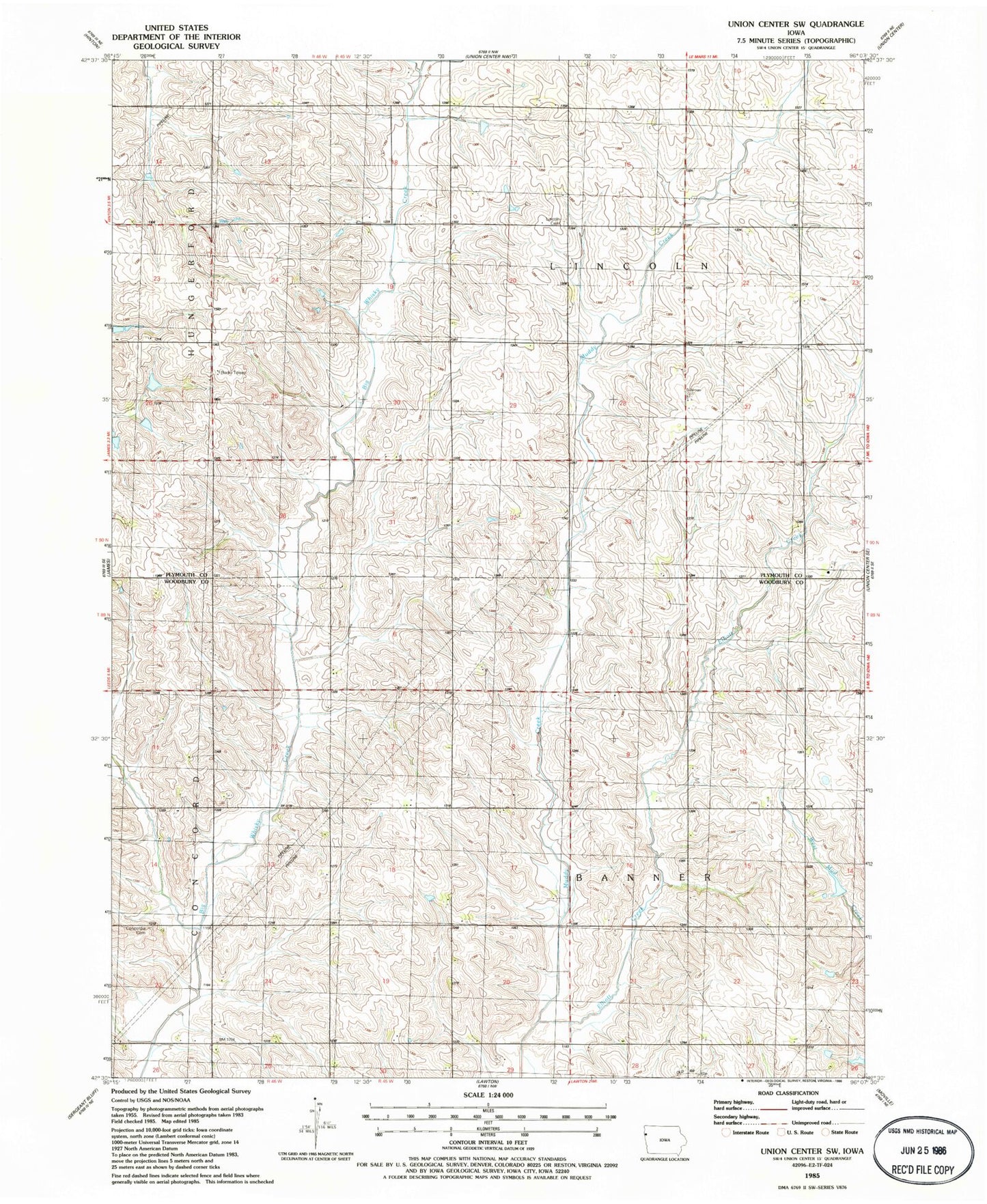 Classic USGS Union Center SW Iowa 7.5'x7.5' Topo Map Image