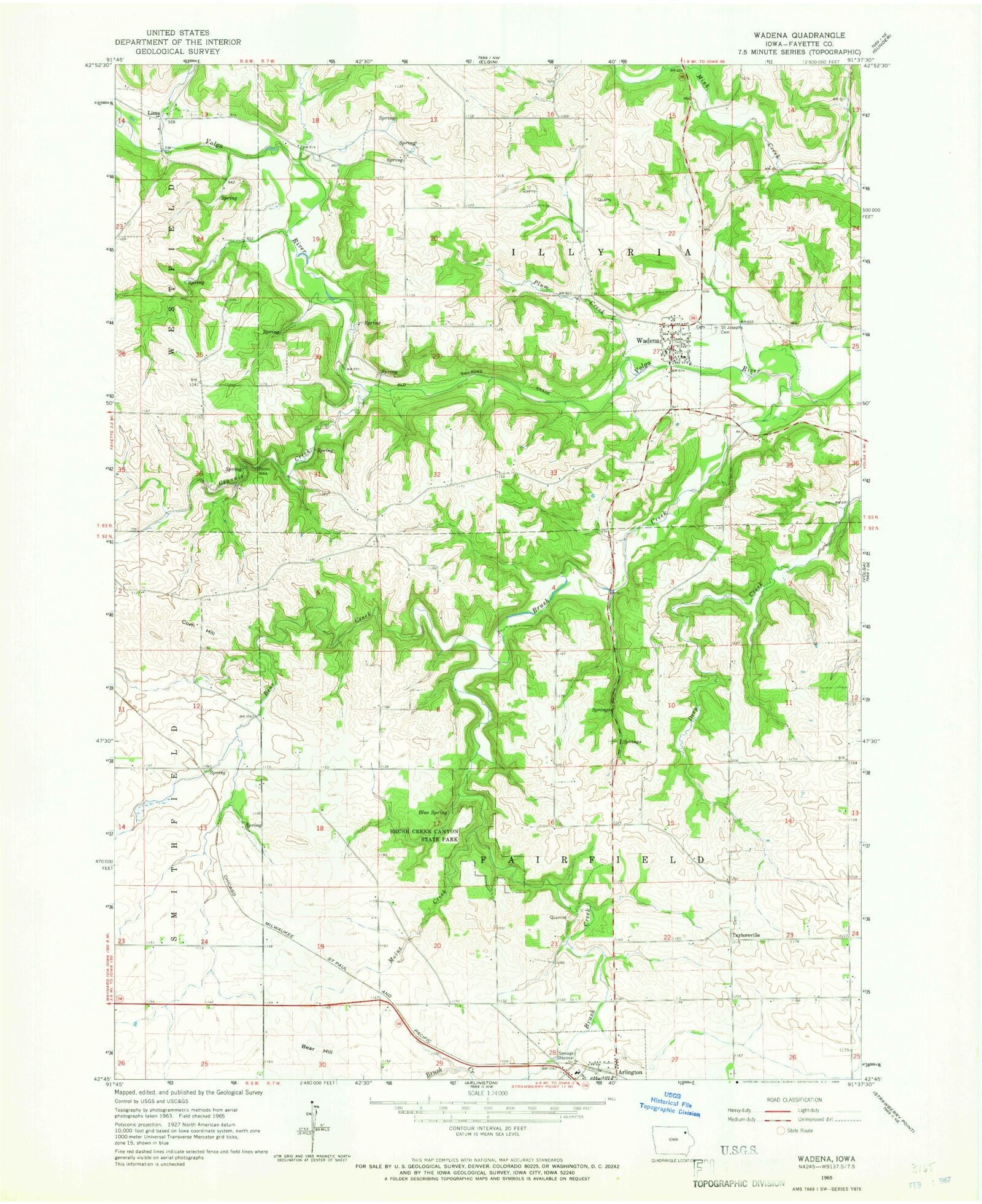 Classic USGS Wadena Iowa 7.5'x7.5' Topo Map MyTopo Map Store
