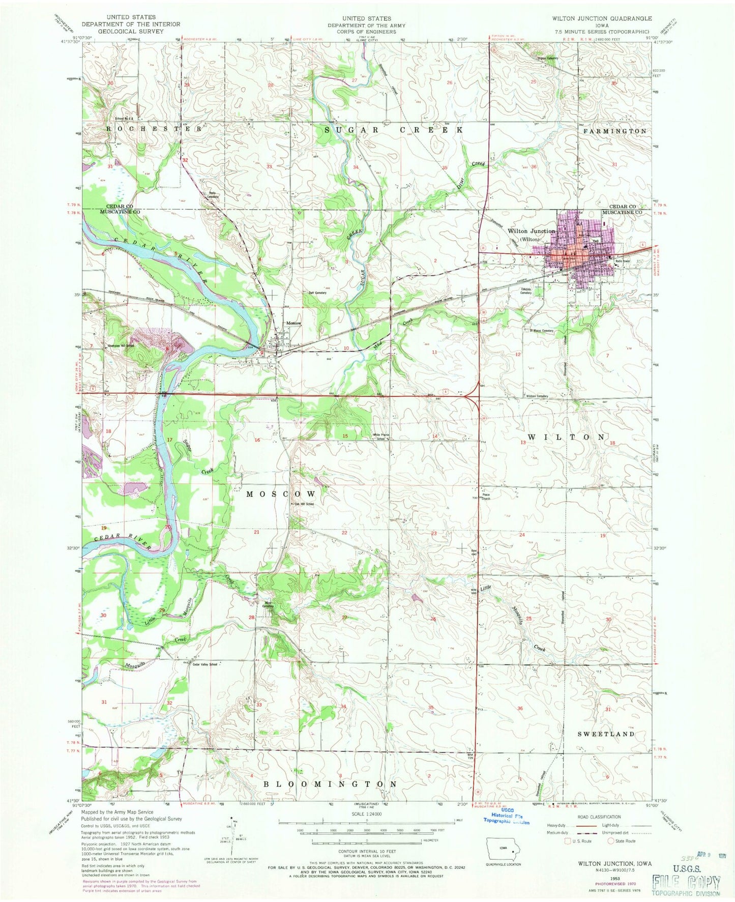 Classic USGS Wilton Iowa 7.5'x7.5' Topo Map Image