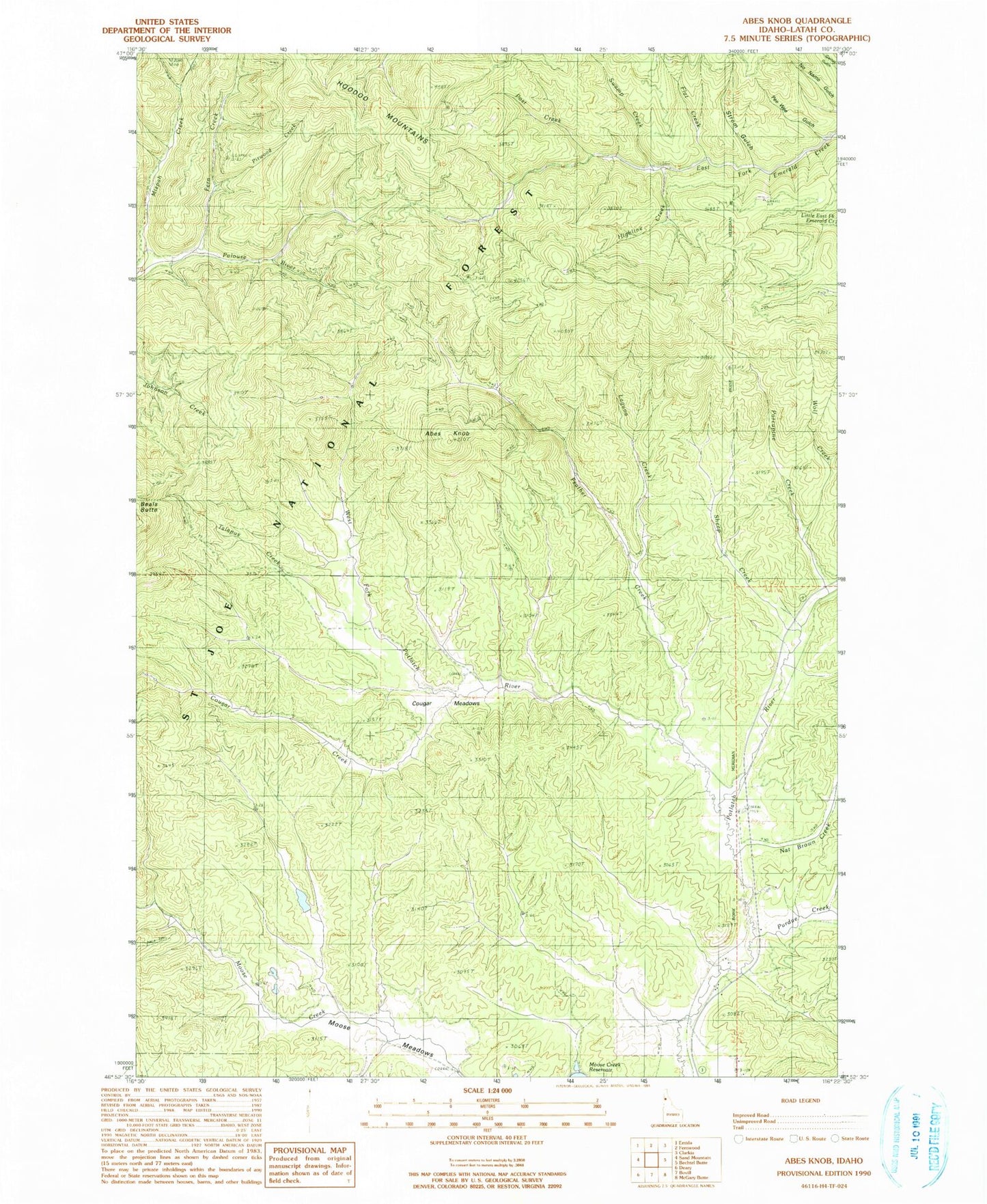 Classic USGS Abes Knob Idaho 7.5'x7.5' Topo Map Image