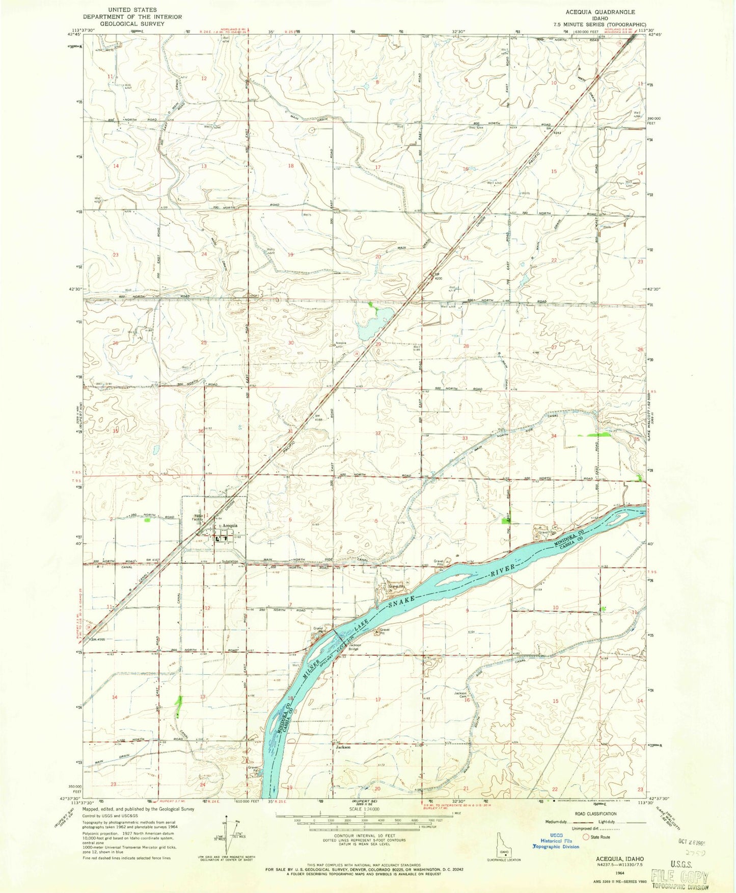 Classic USGS Acequia Idaho 7.5'x7.5' Topo Map Image