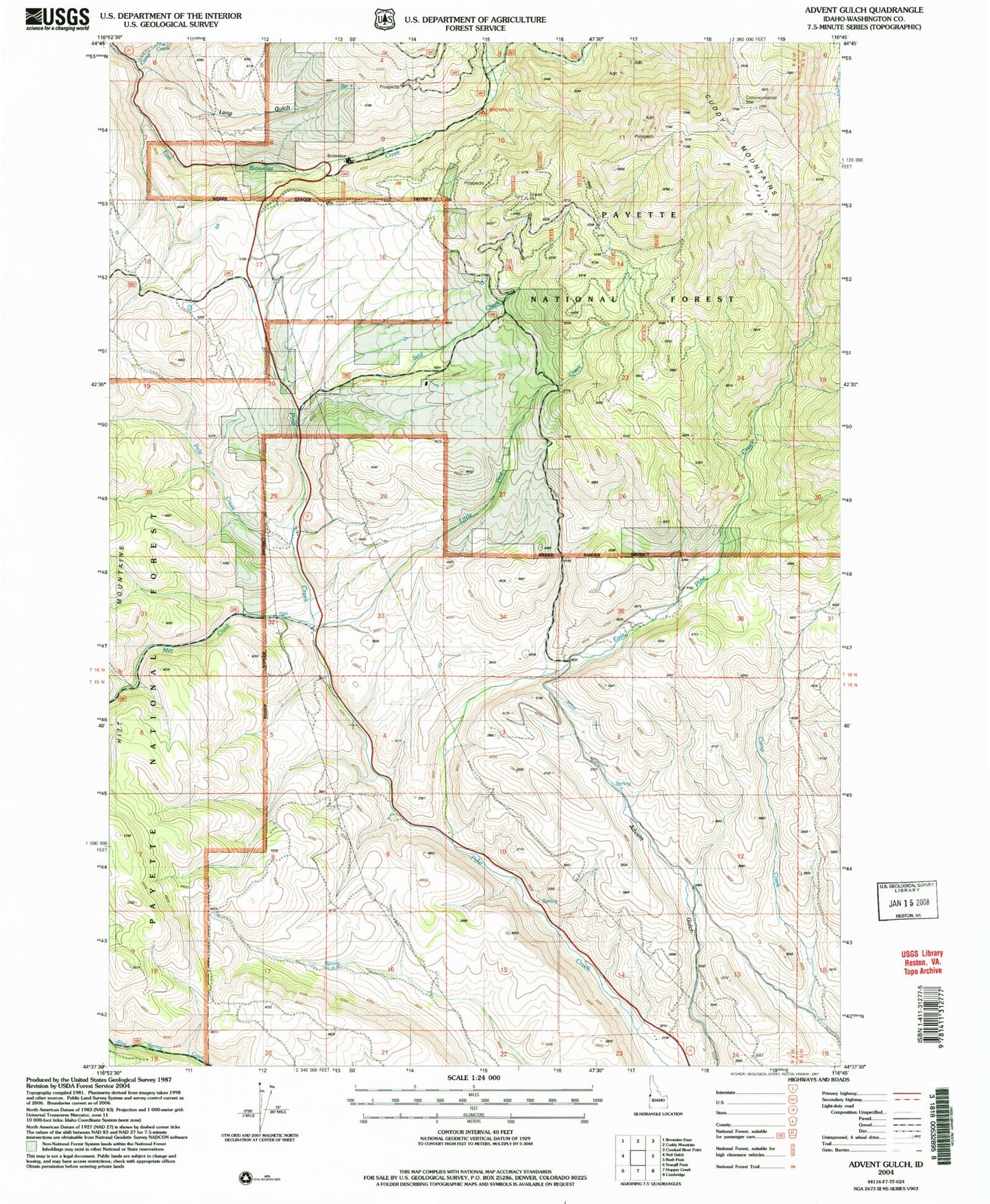 Classic USGS Advent Gulch Idaho 7.5'x7.5' Topo Map Image