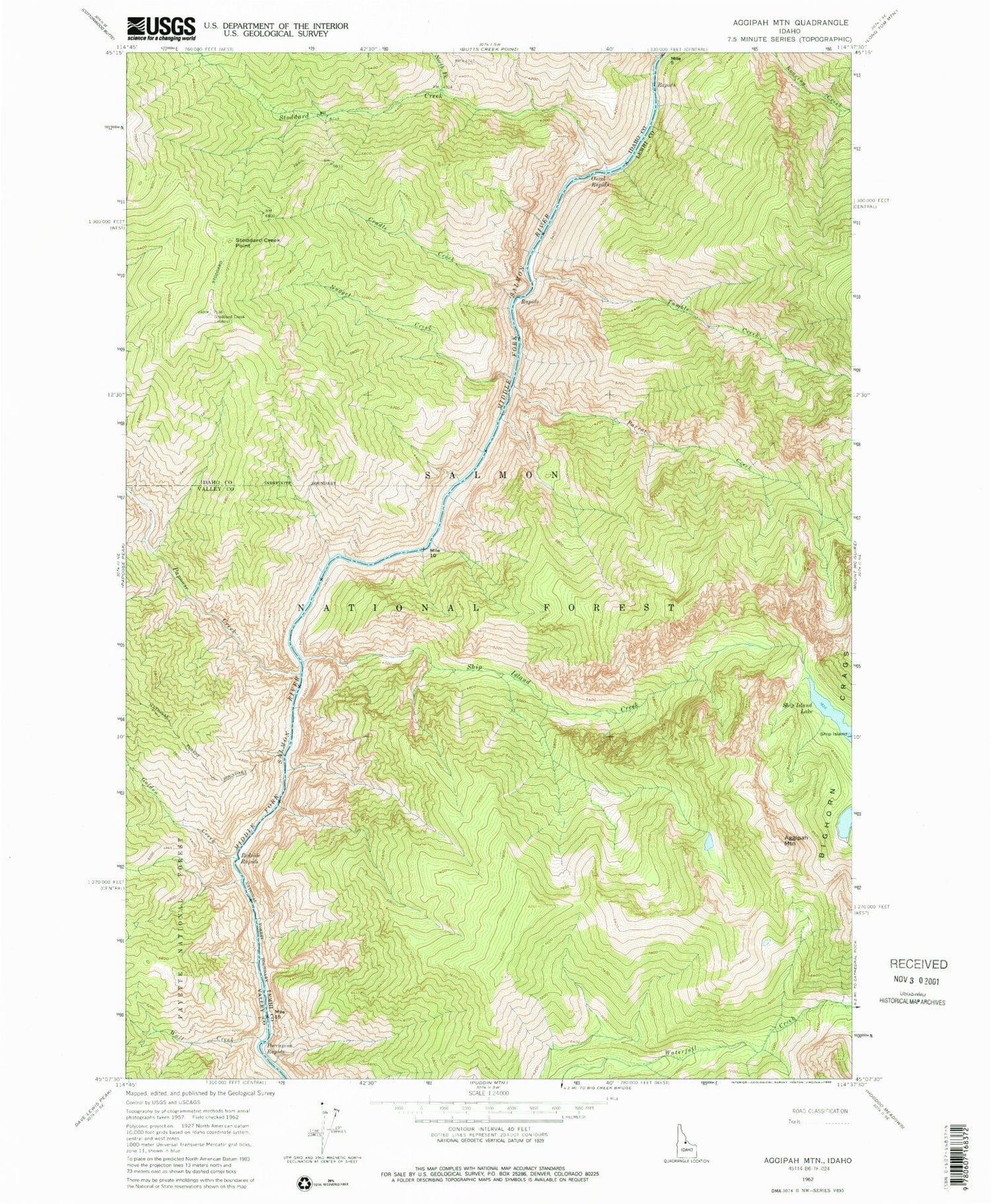 Classic USGS Aggipah Mountain Idaho 7.5'x7.5' Topo Map Image