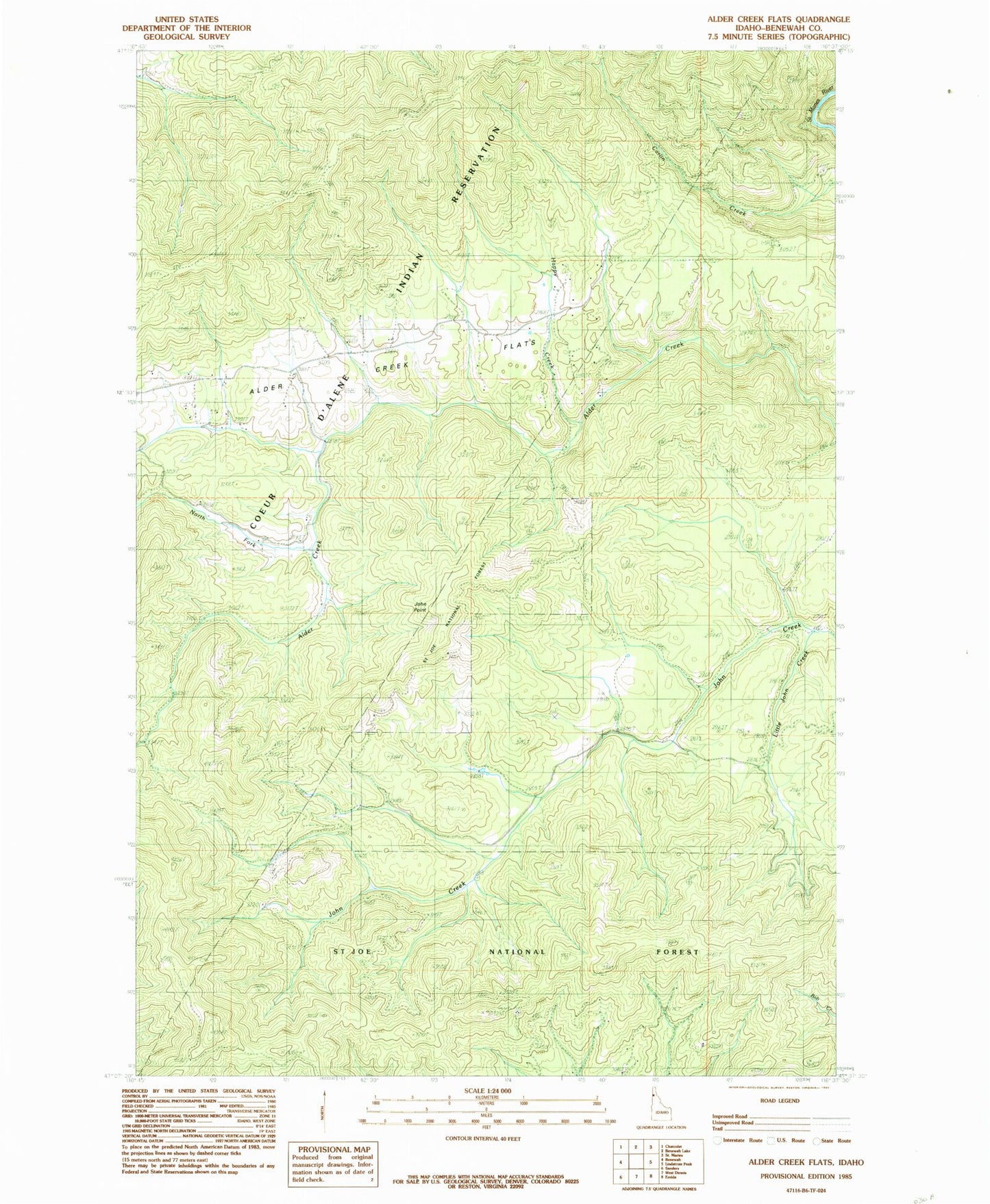 Classic USGS Alder Creek Flats Idaho 7.5'x7.5' Topo Map Image