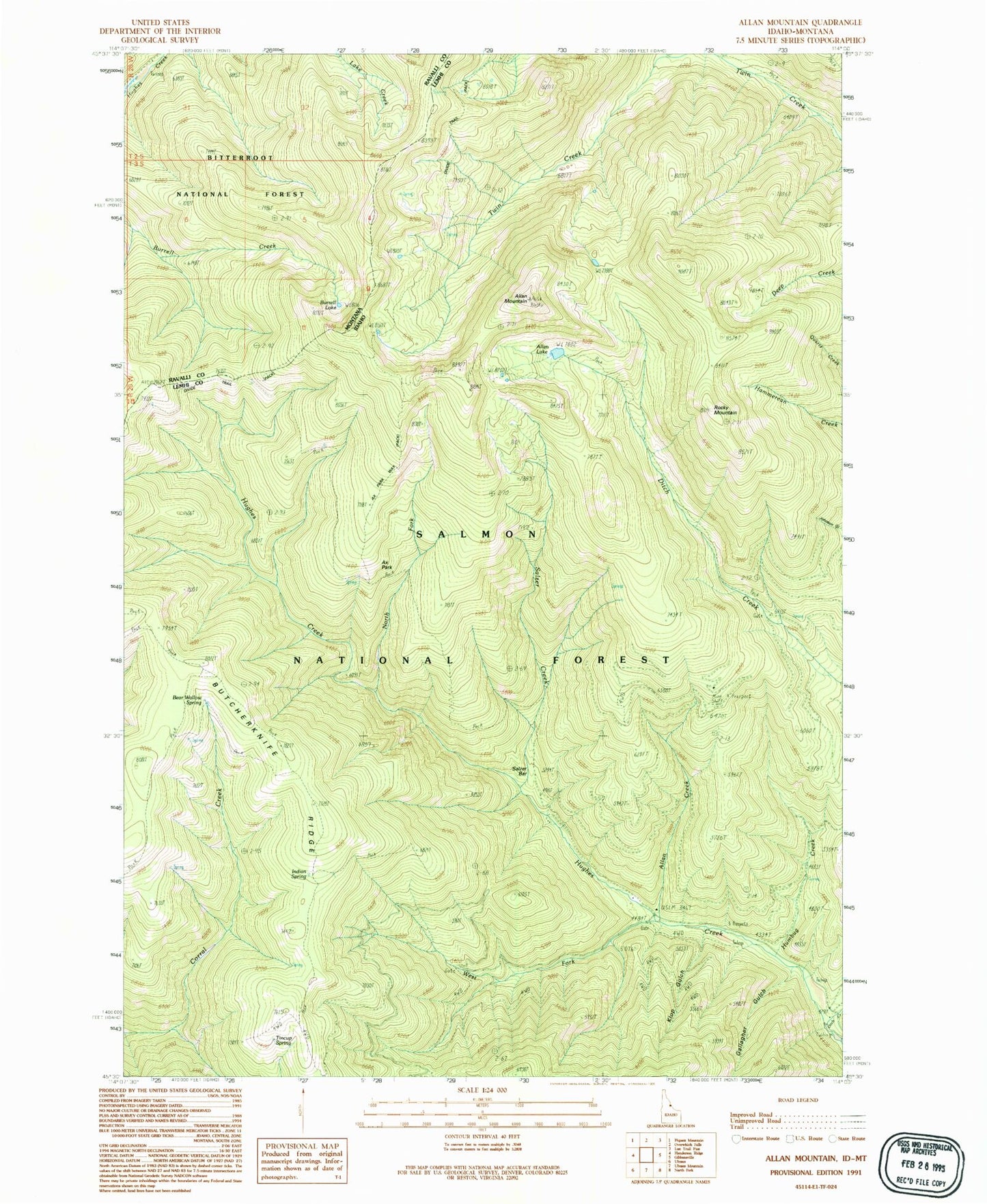 Classic USGS Allan Mountain Idaho 7.5'x7.5' Topo Map Image