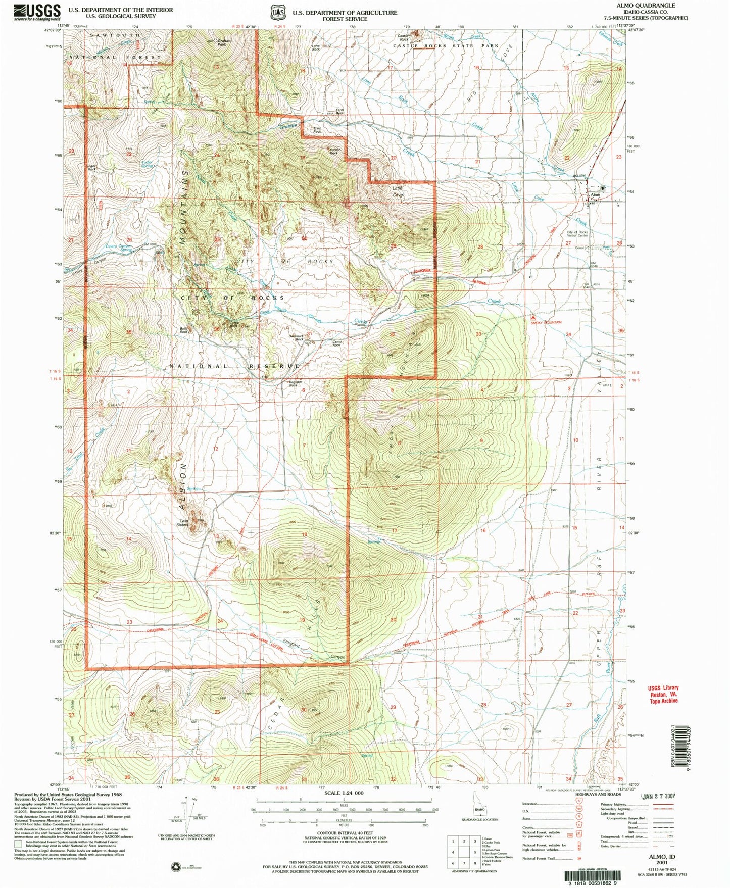 Classic USGS Almo Idaho 7.5'x7.5' Topo Map Image