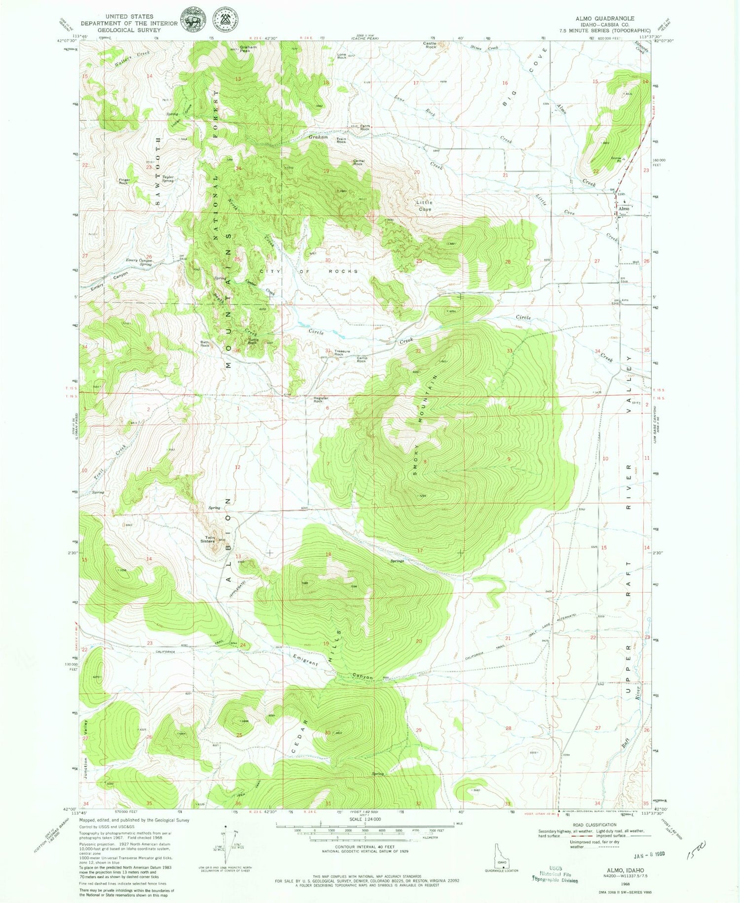 Classic USGS Almo Idaho 7.5'x7.5' Topo Map Image
