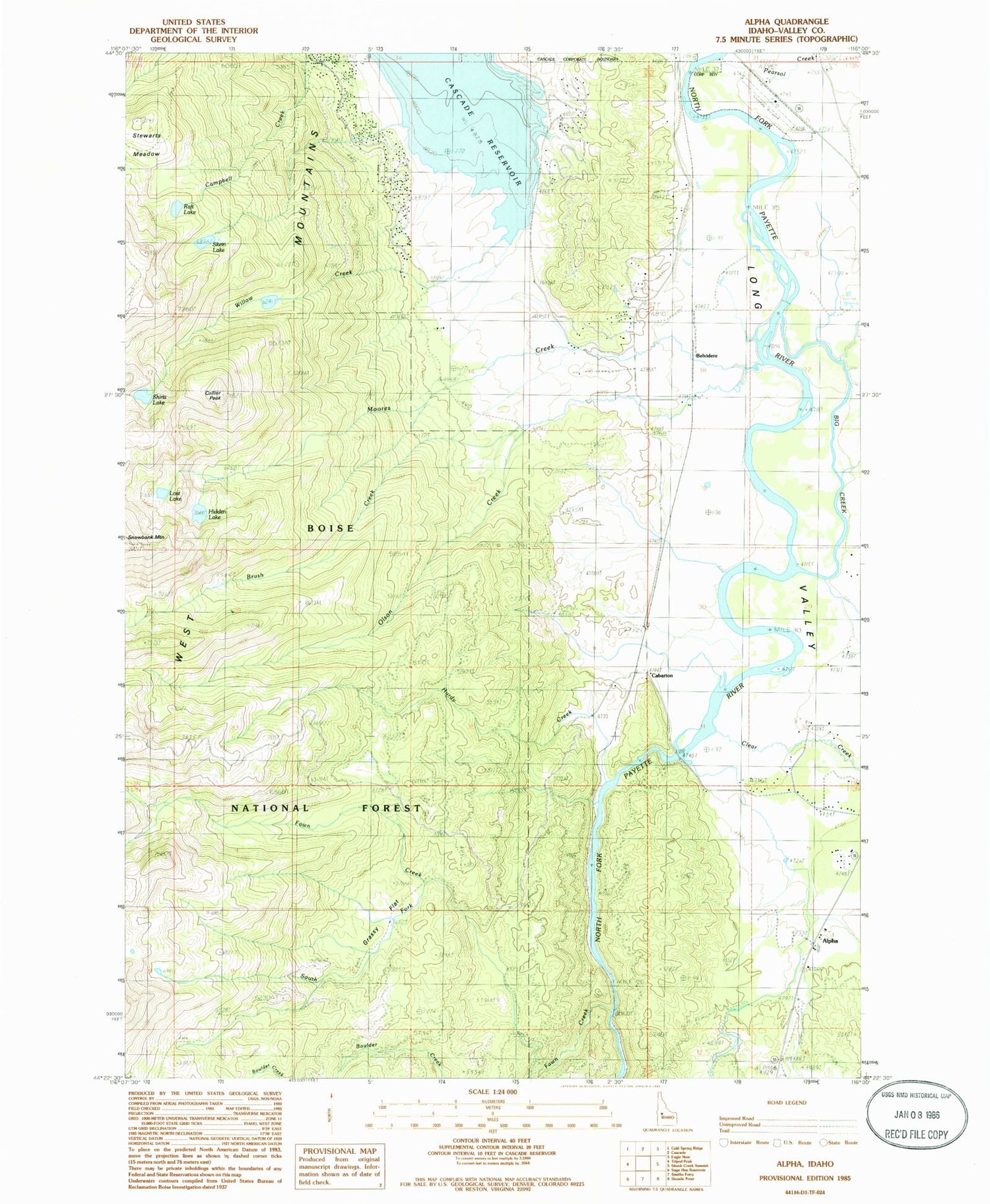 Classic USGS Alpha Idaho 7.5'x7.5' Topo Map Image