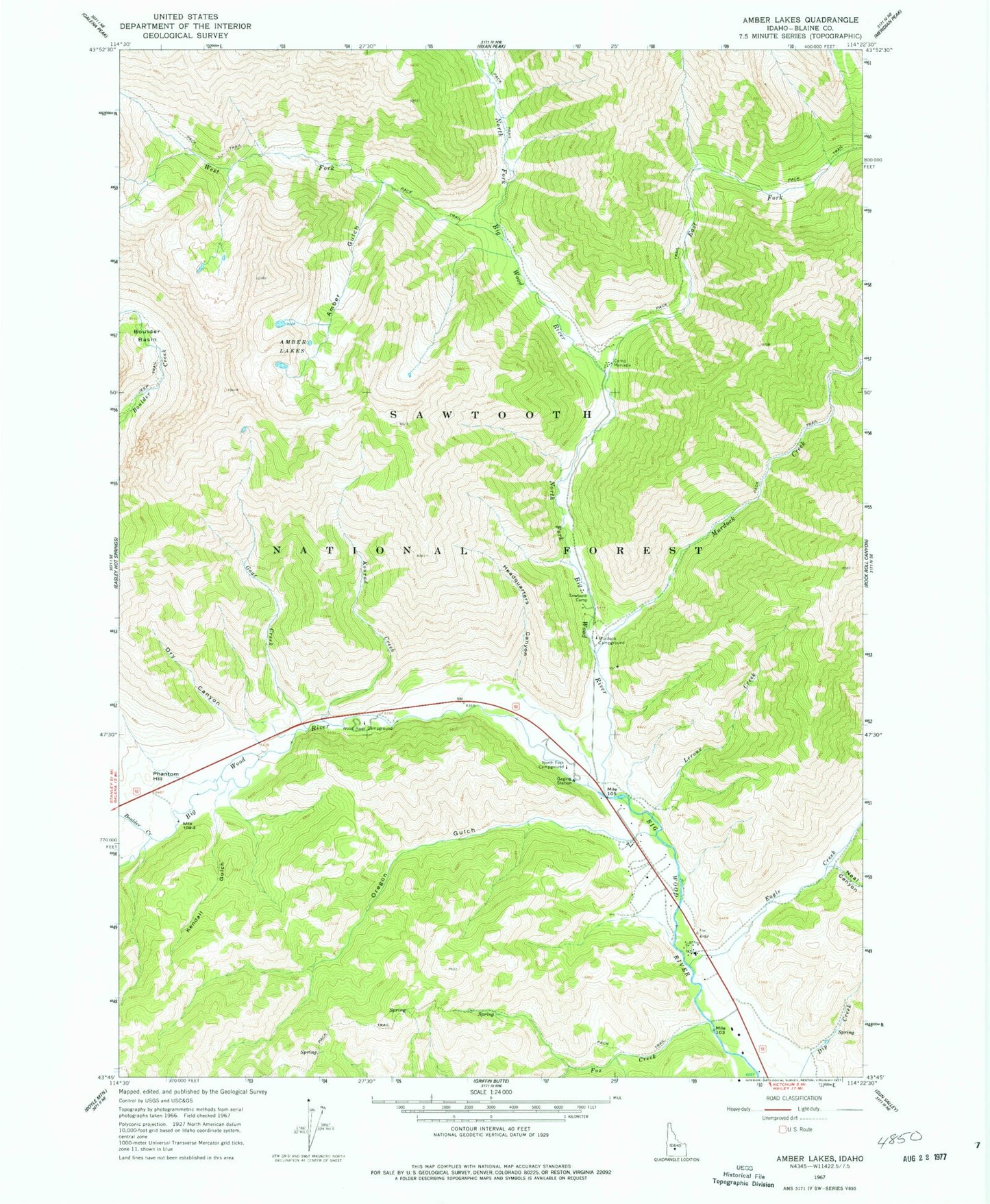 Classic USGS Amber Lakes Idaho 7.5'x7.5' Topo Map Image