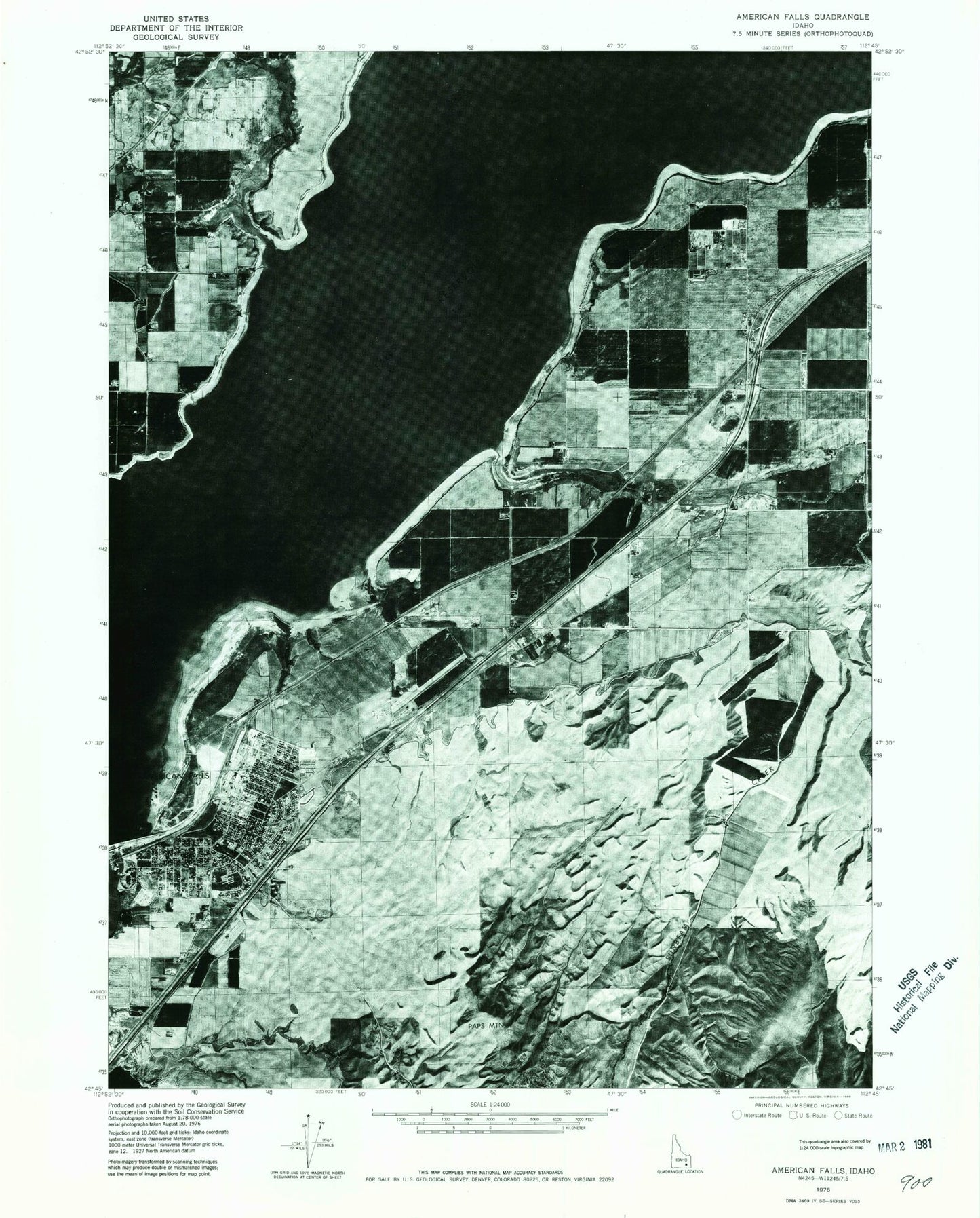 Classic USGS American Falls Idaho 7.5'x7.5' Topo Map Image