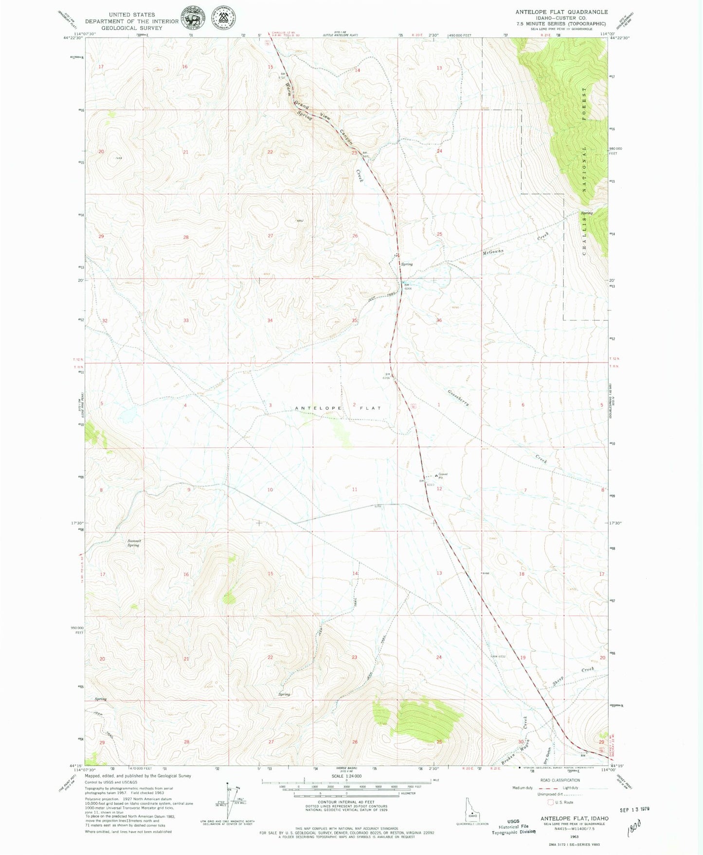 Classic USGS Antelope Flat Idaho 7.5'x7.5' Topo Map Image