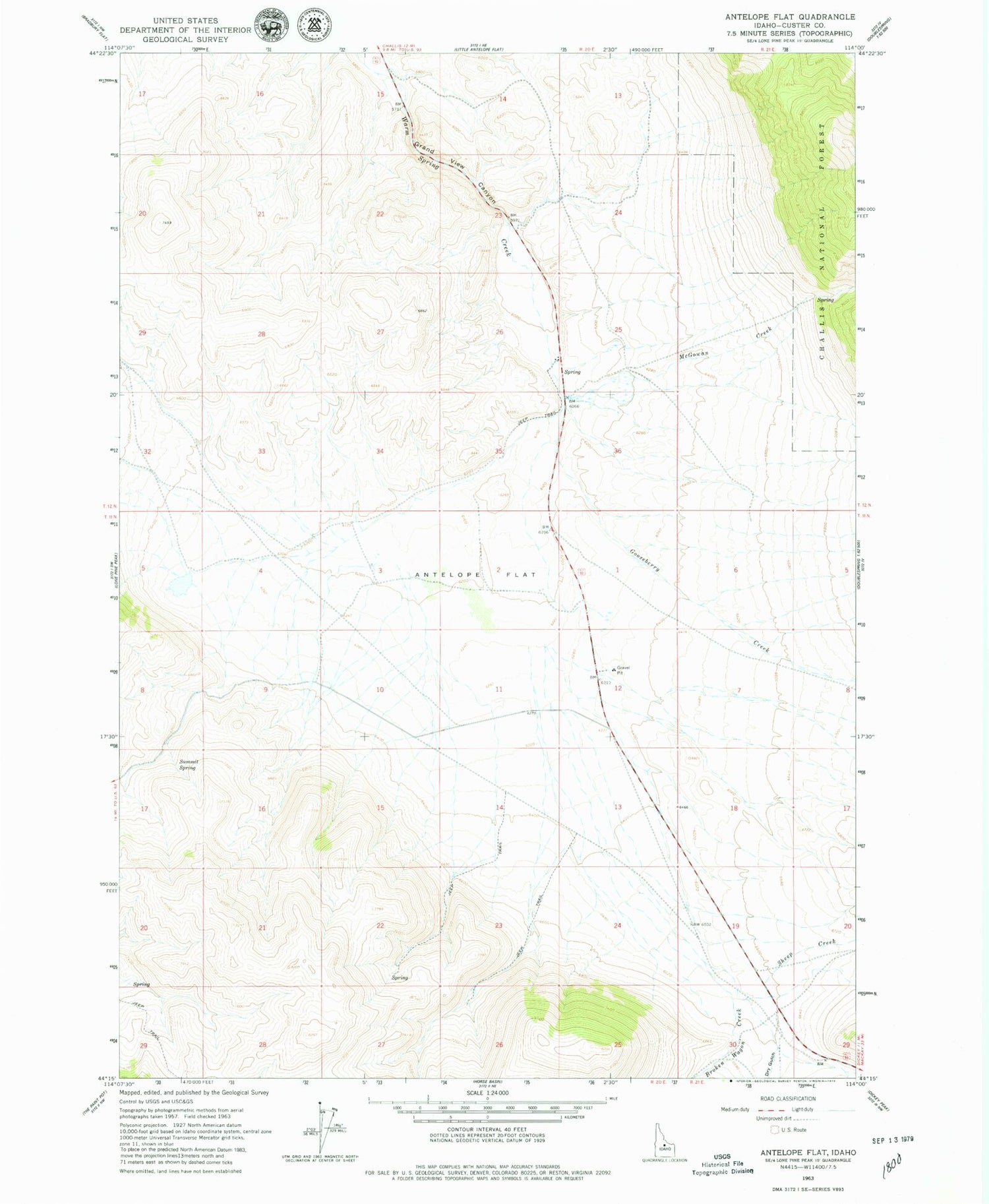 Classic USGS Antelope Flat Idaho 7.5'x7.5' Topo Map Image