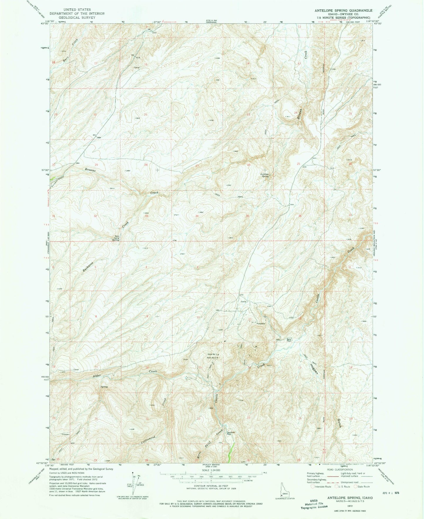Classic USGS Antelope Spring Idaho 7.5'x7.5' Topo Map Image