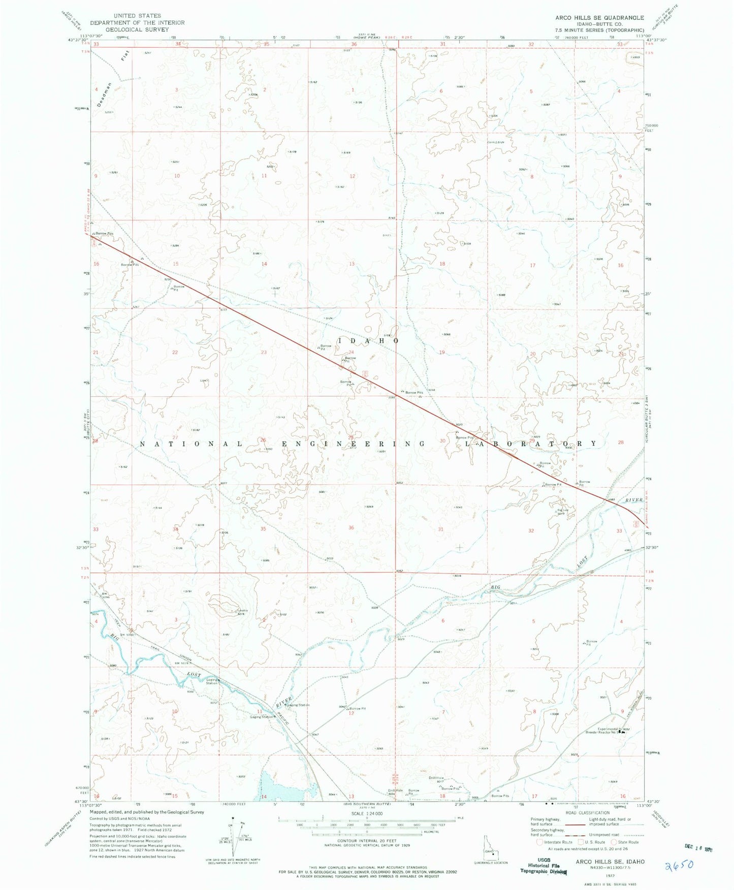 Classic USGS Arco Hills SE Idaho 7.5'x7.5' Topo Map Image