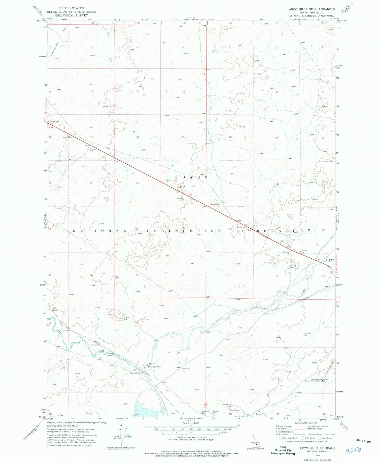 Classic USGS Arco Hills SE Idaho 7.5'x7.5' Topo Map Image