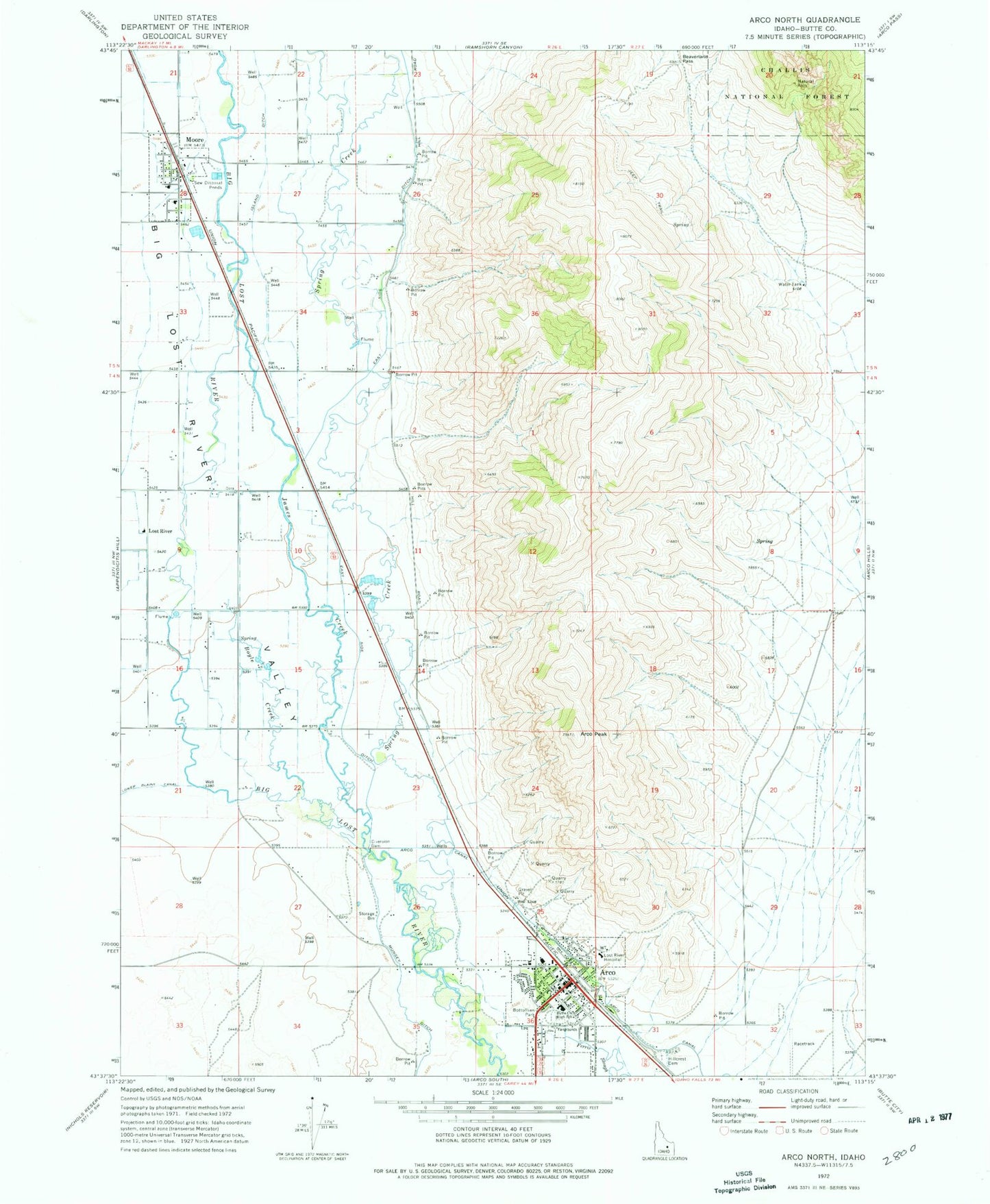 Classic USGS Arco North Idaho 7.5'x7.5' Topo Map Image