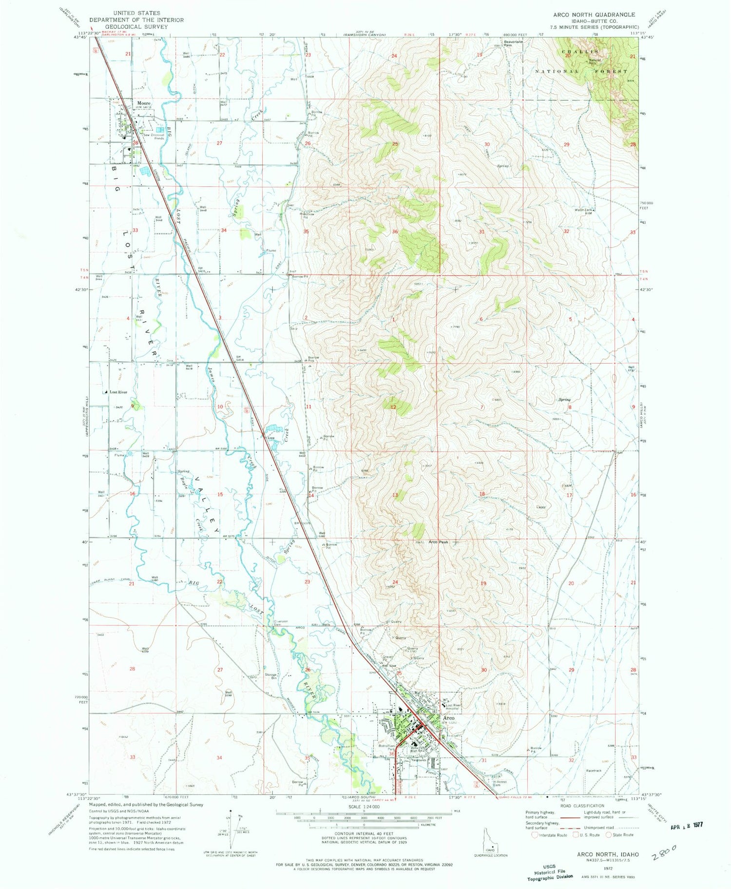Classic USGS Arco North Idaho 7.5'x7.5' Topo Map Image