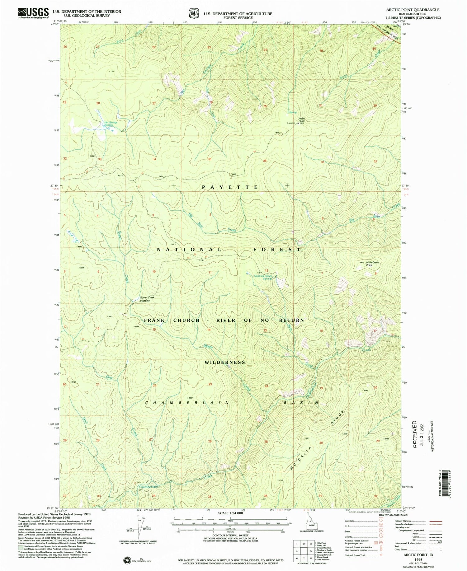 Classic USGS Arctic Point Idaho 7.5'x7.5' Topo Map Image