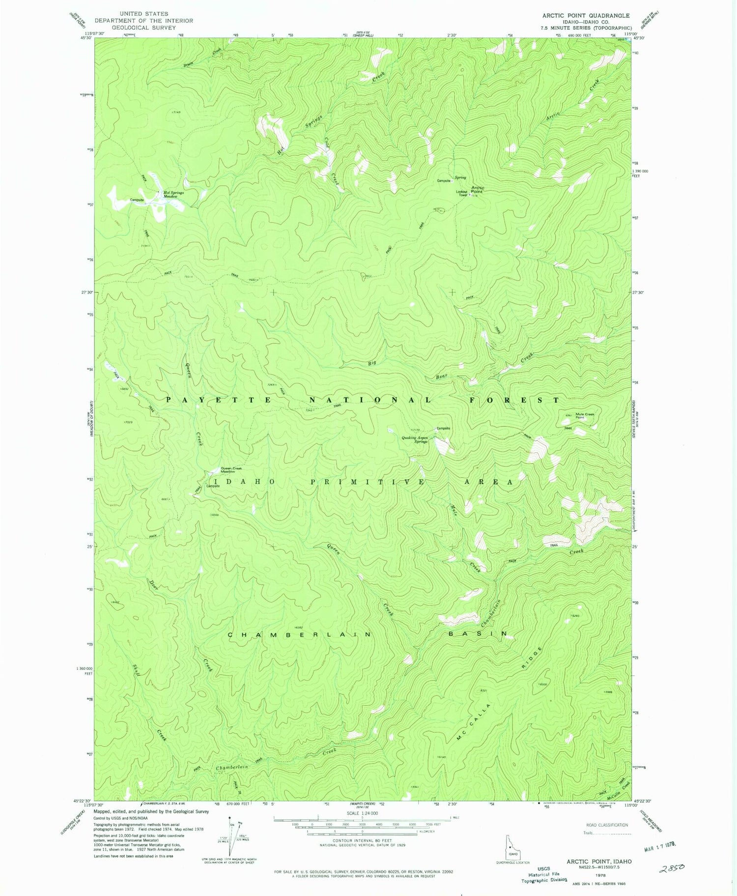 Classic USGS Arctic Point Idaho 7.5'x7.5' Topo Map Image
