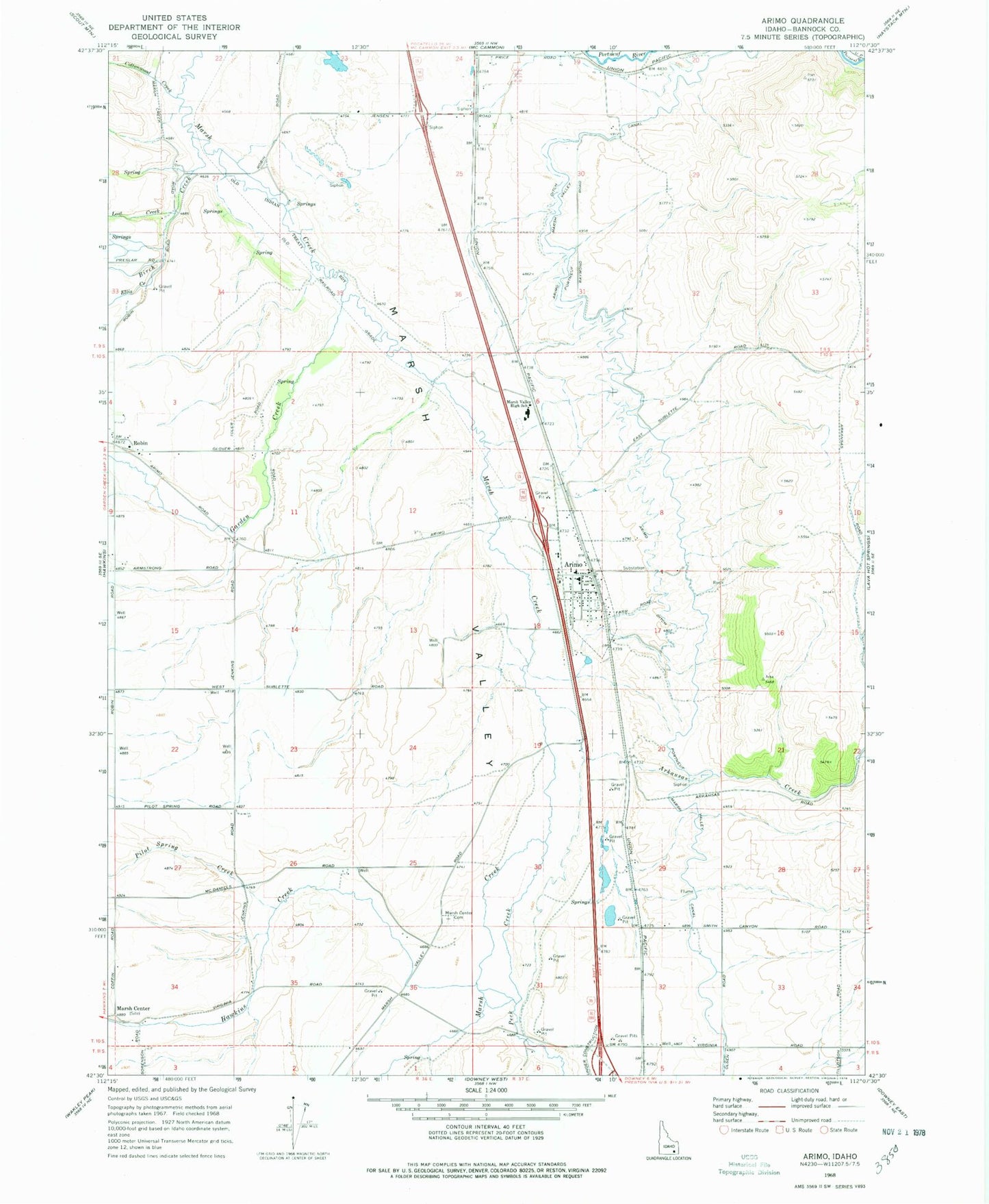 Classic USGS Arimo Idaho 7.5'x7.5' Topo Map Image