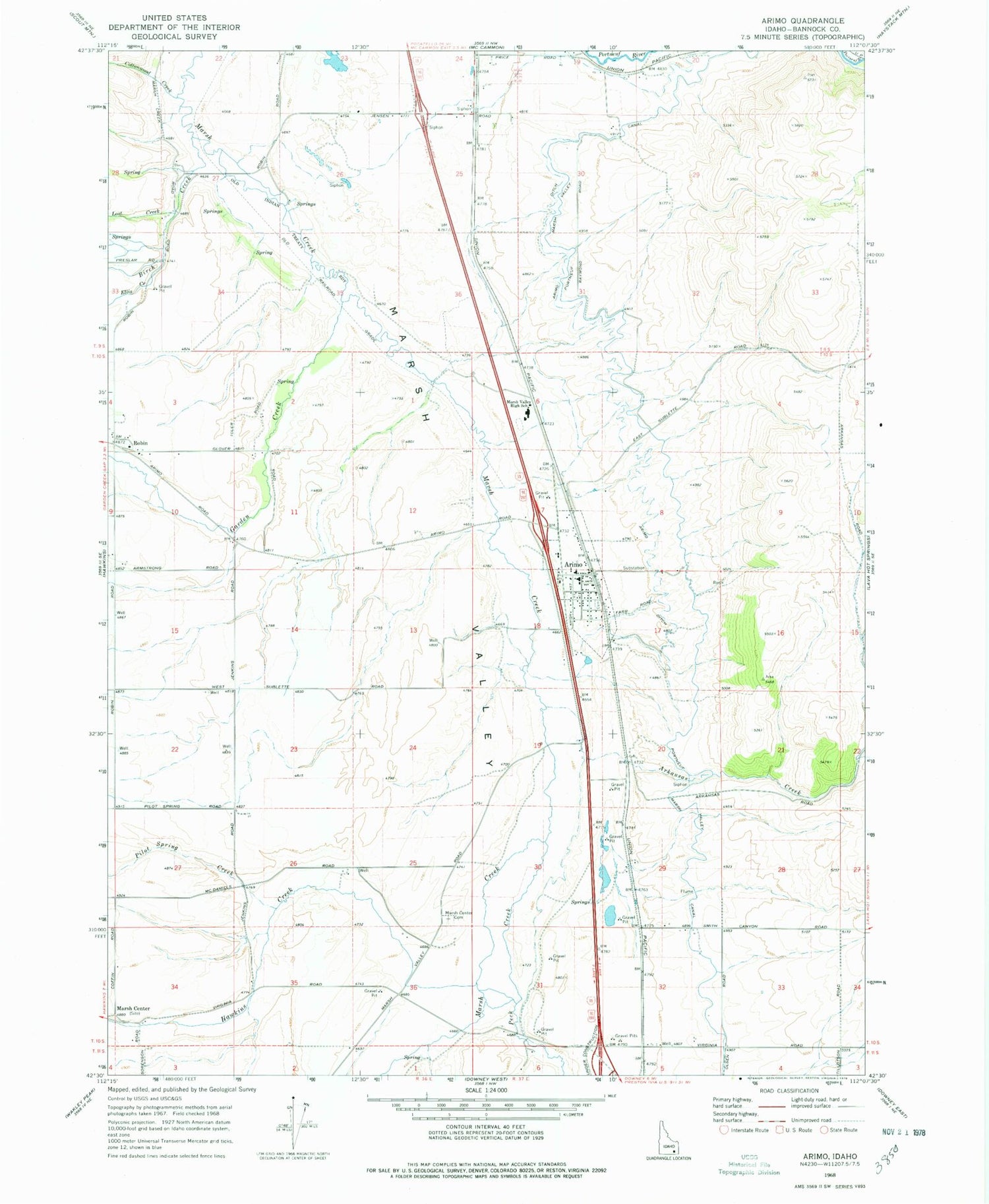 Classic USGS Arimo Idaho 7.5'x7.5' Topo Map Image