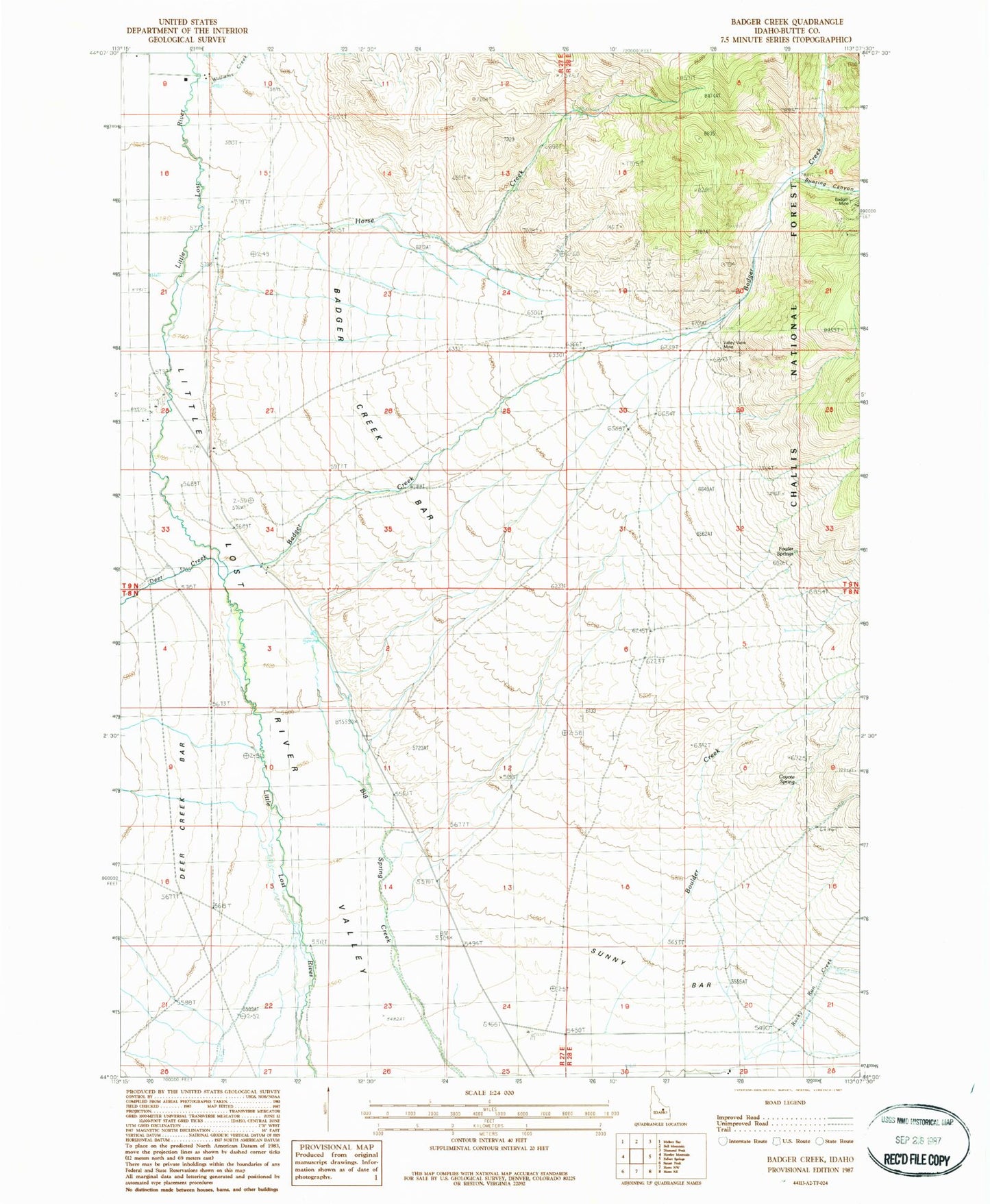 Classic USGS Badger Creek Idaho 7.5'x7.5' Topo Map Image