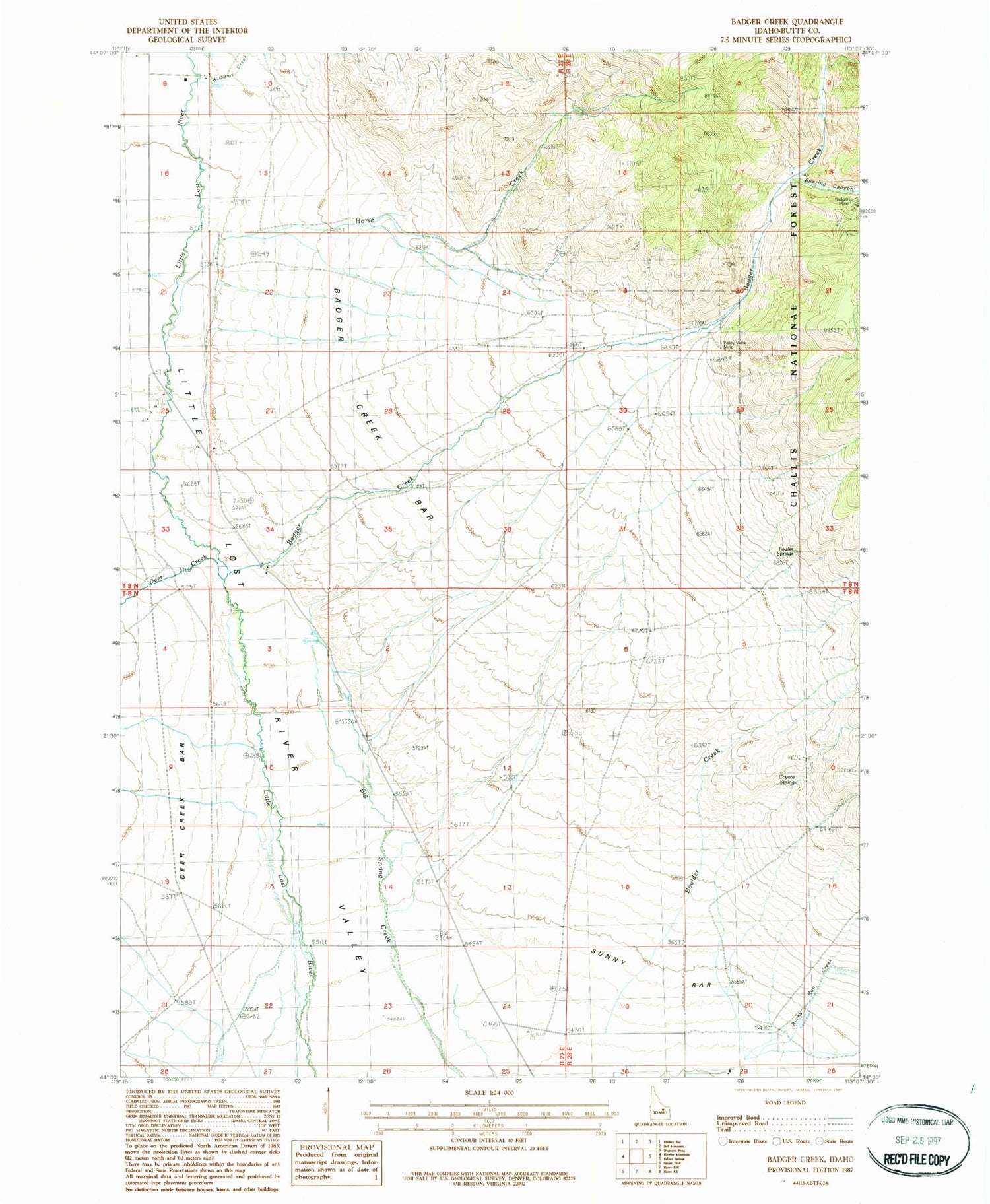 Classic USGS Badger Creek Idaho 7.5'x7.5' Topo Map Image
