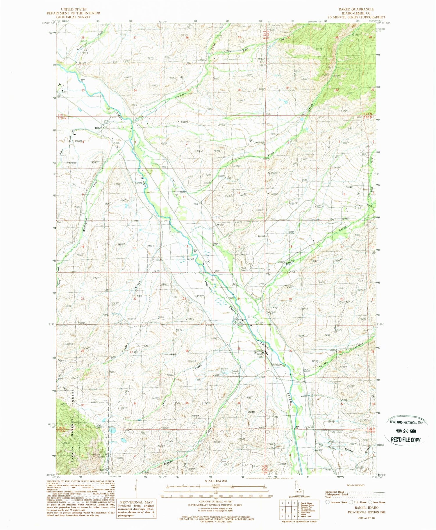 Classic USGS Baker Idaho 7.5'x7.5' Topo Map Image