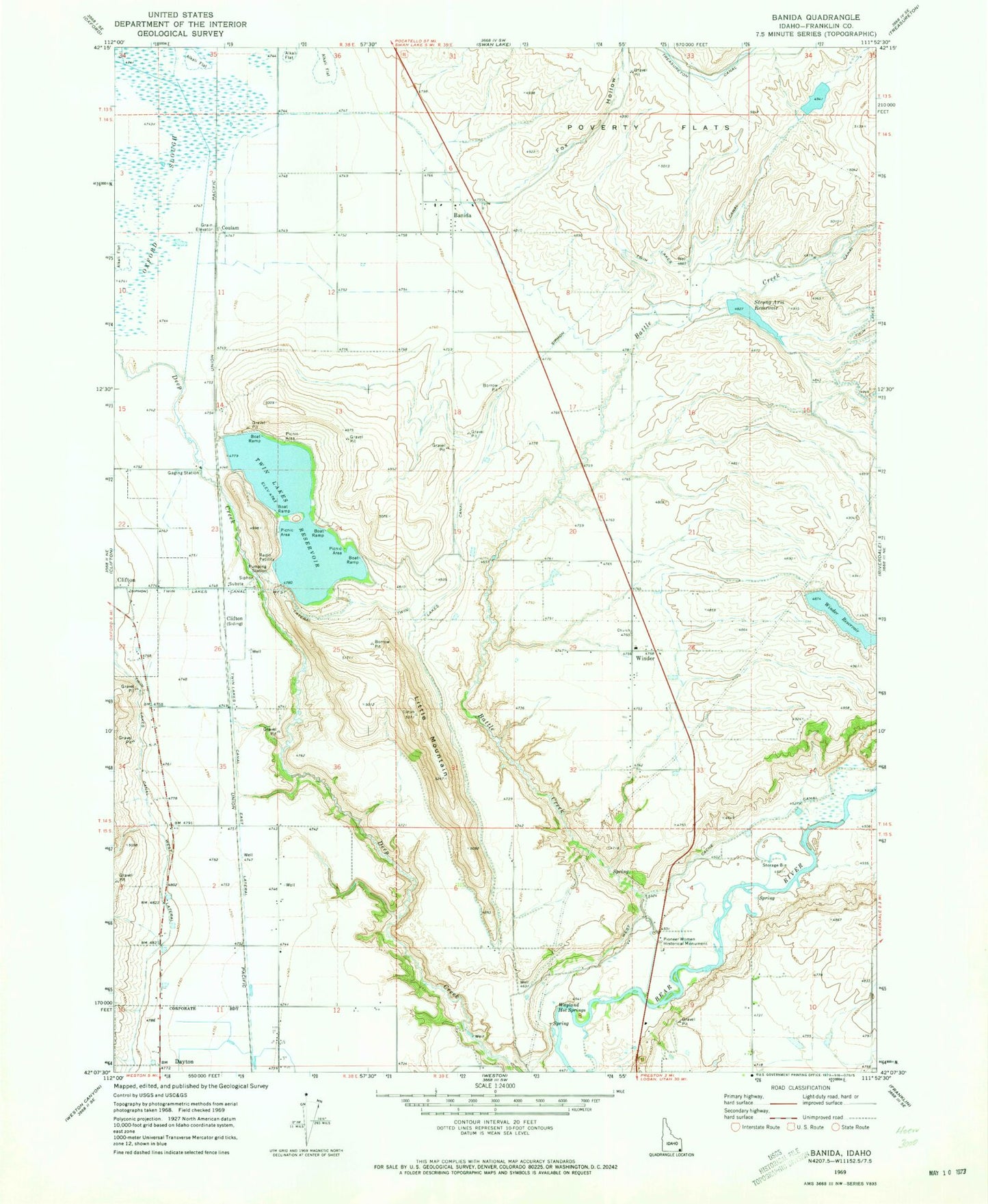 Classic USGS Banida Idaho 7.5'x7.5' Topo Map Image