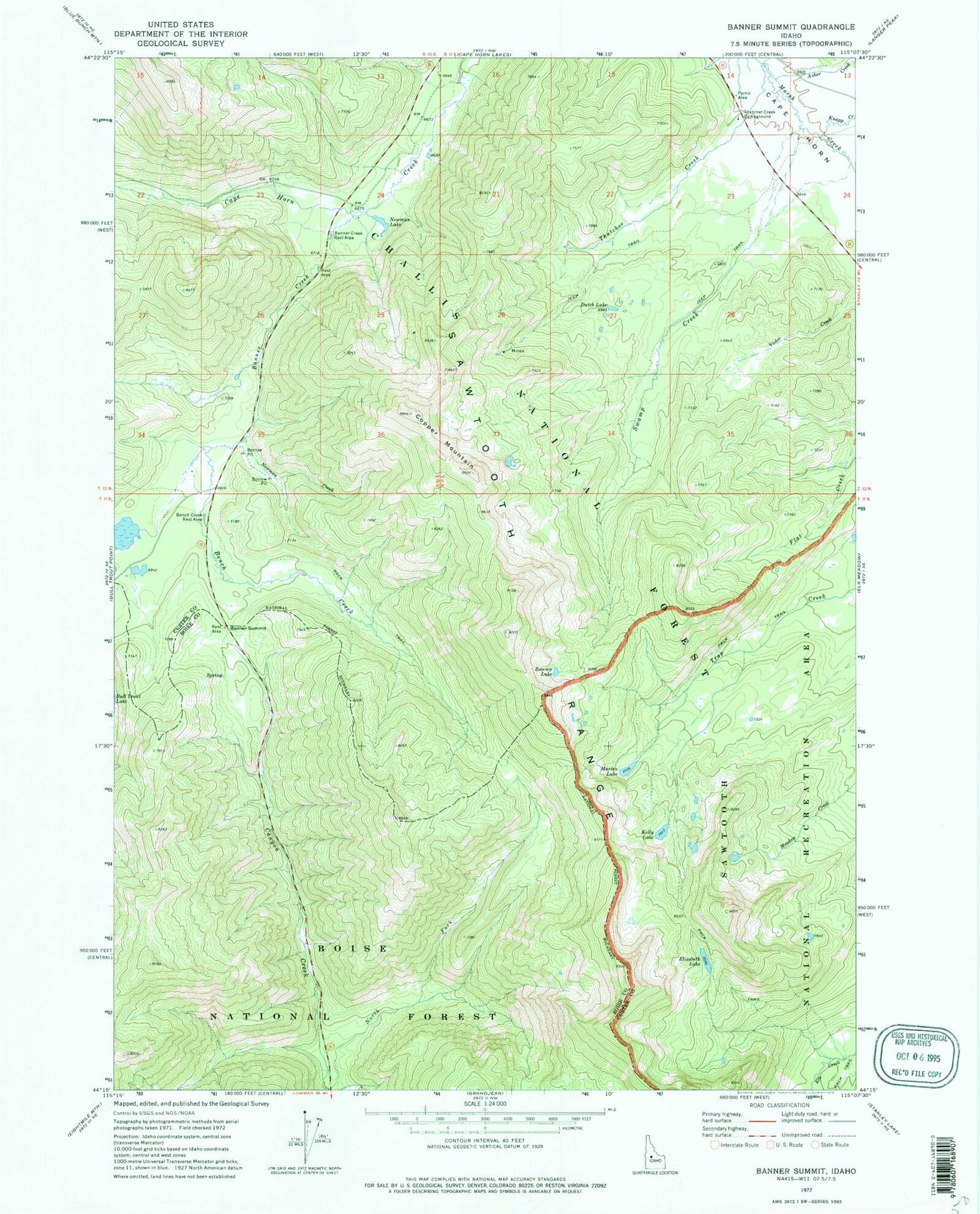 Classic USGS Banner Summit Idaho 7.5'x7.5' Topo Map Image