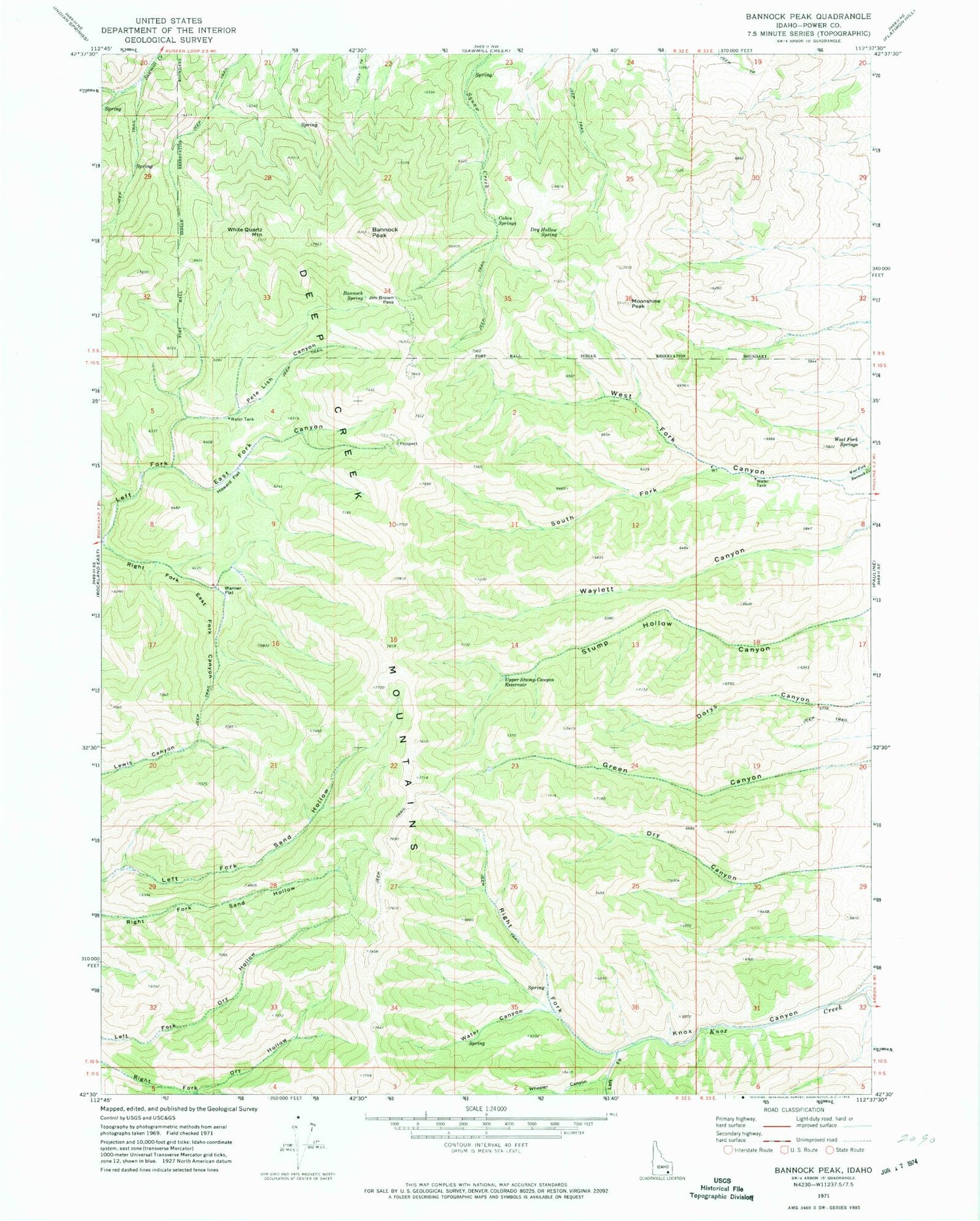 Classic USGS Bannock Peak Idaho 7.5'x7.5' Topo Map Image