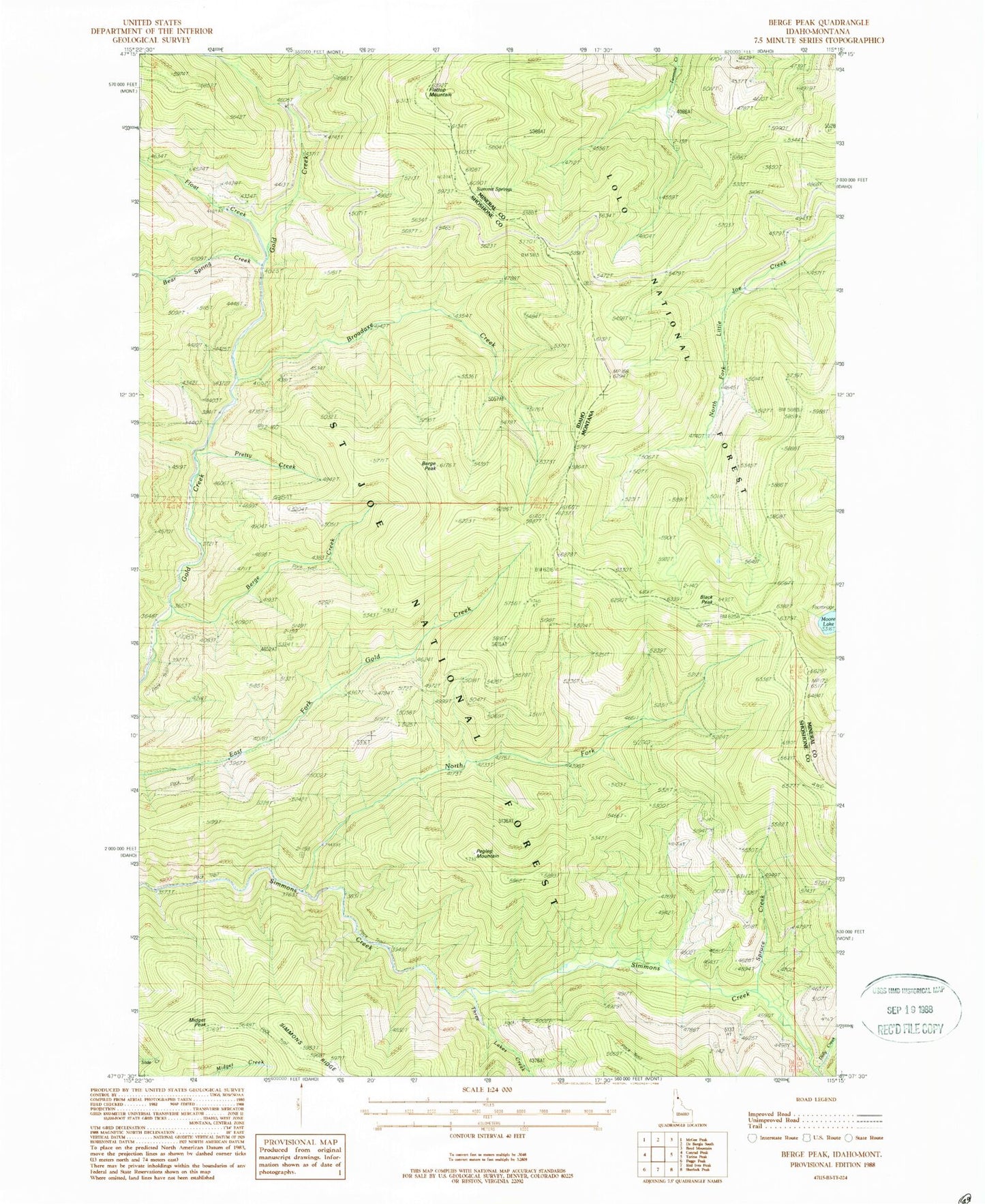 Classic USGS Berge Peak Idaho 7.5'x7.5' Topo Map Image