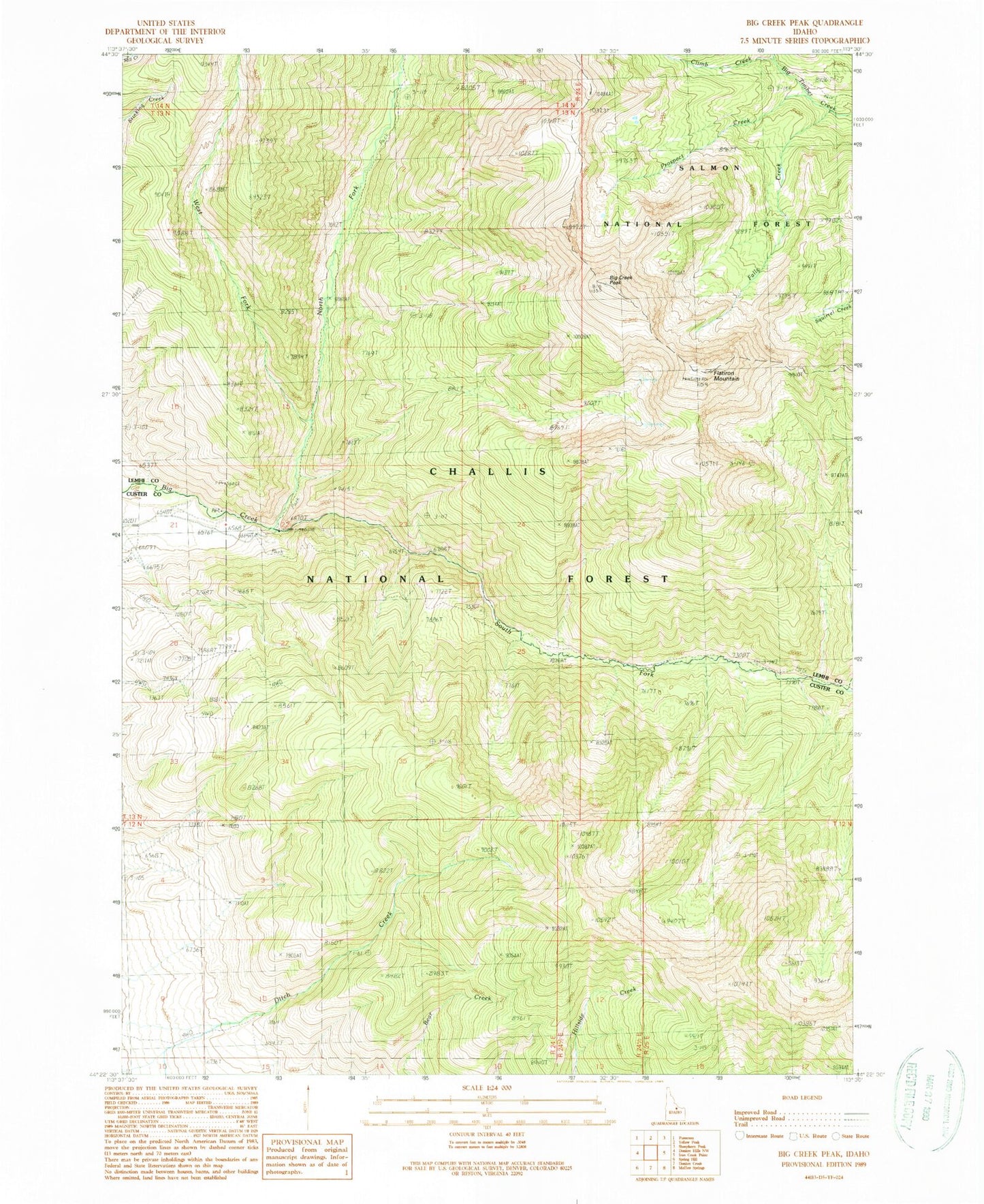 Classic USGS Big Creek Peak Idaho 7.5'x7.5' Topo Map Image