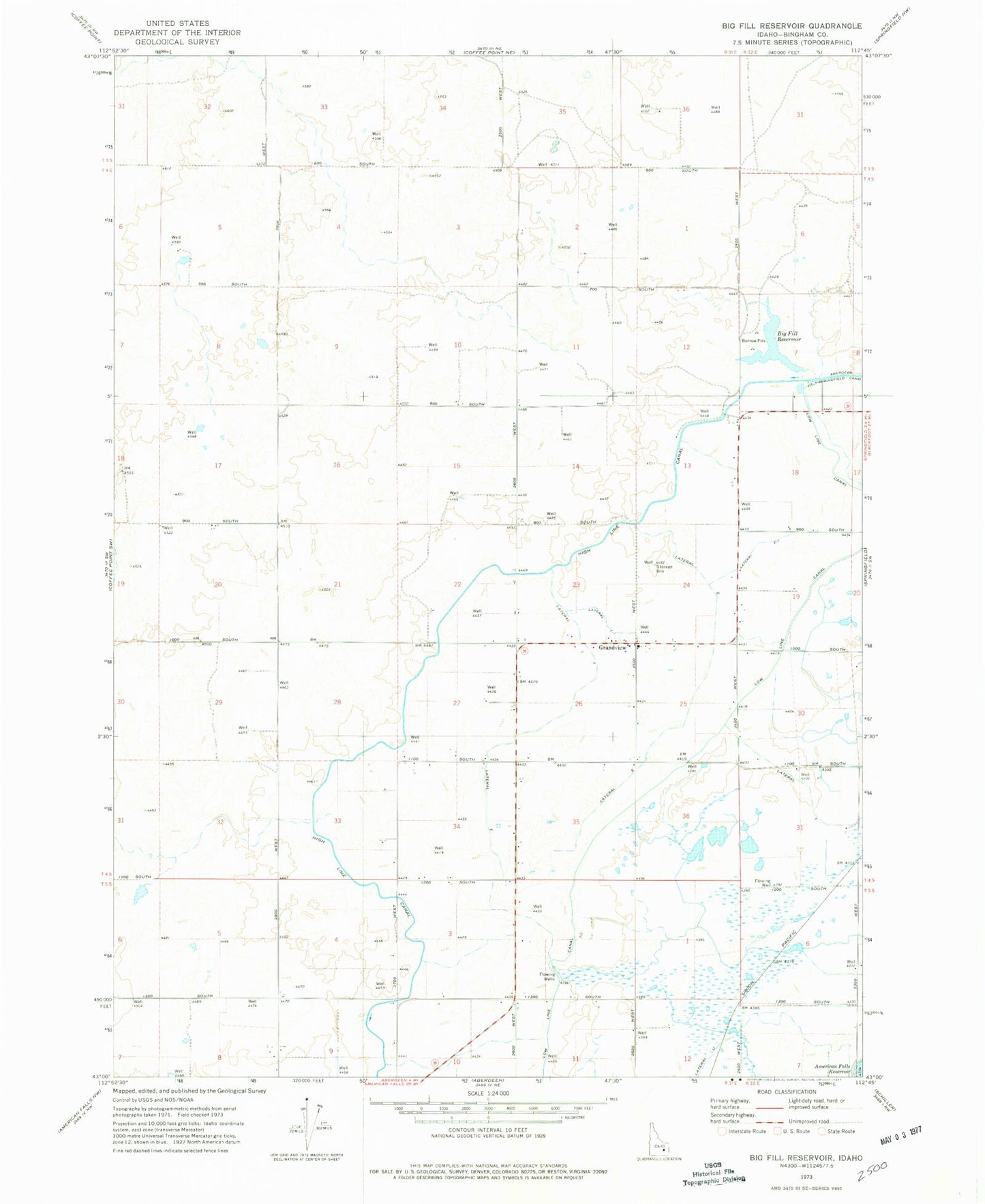 Classic USGS Big Fill Reservoir Idaho 7.5'x7.5' Topo Map Image