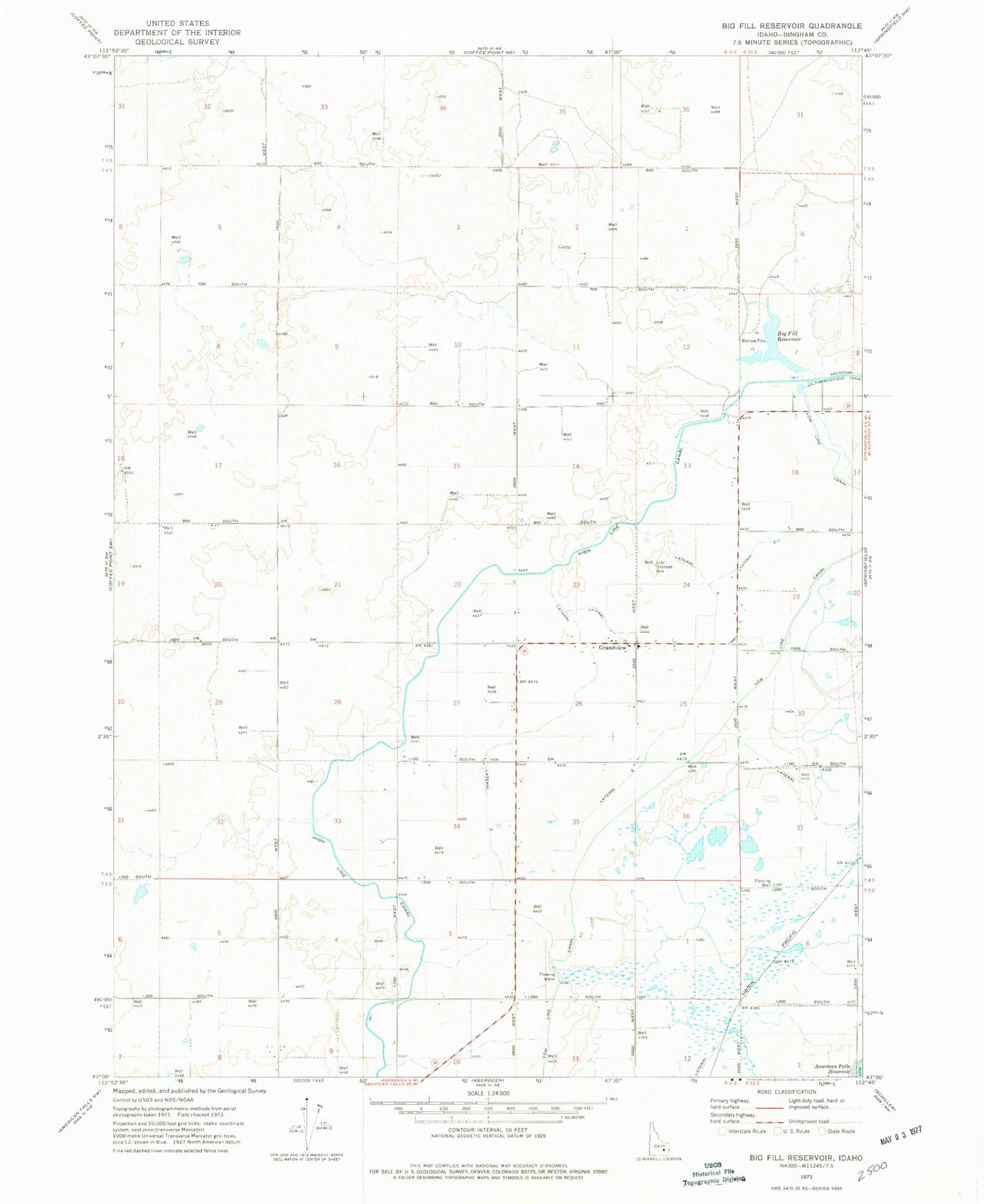 Classic USGS Big Fill Reservoir Idaho 7.5'x7.5' Topo Map Image