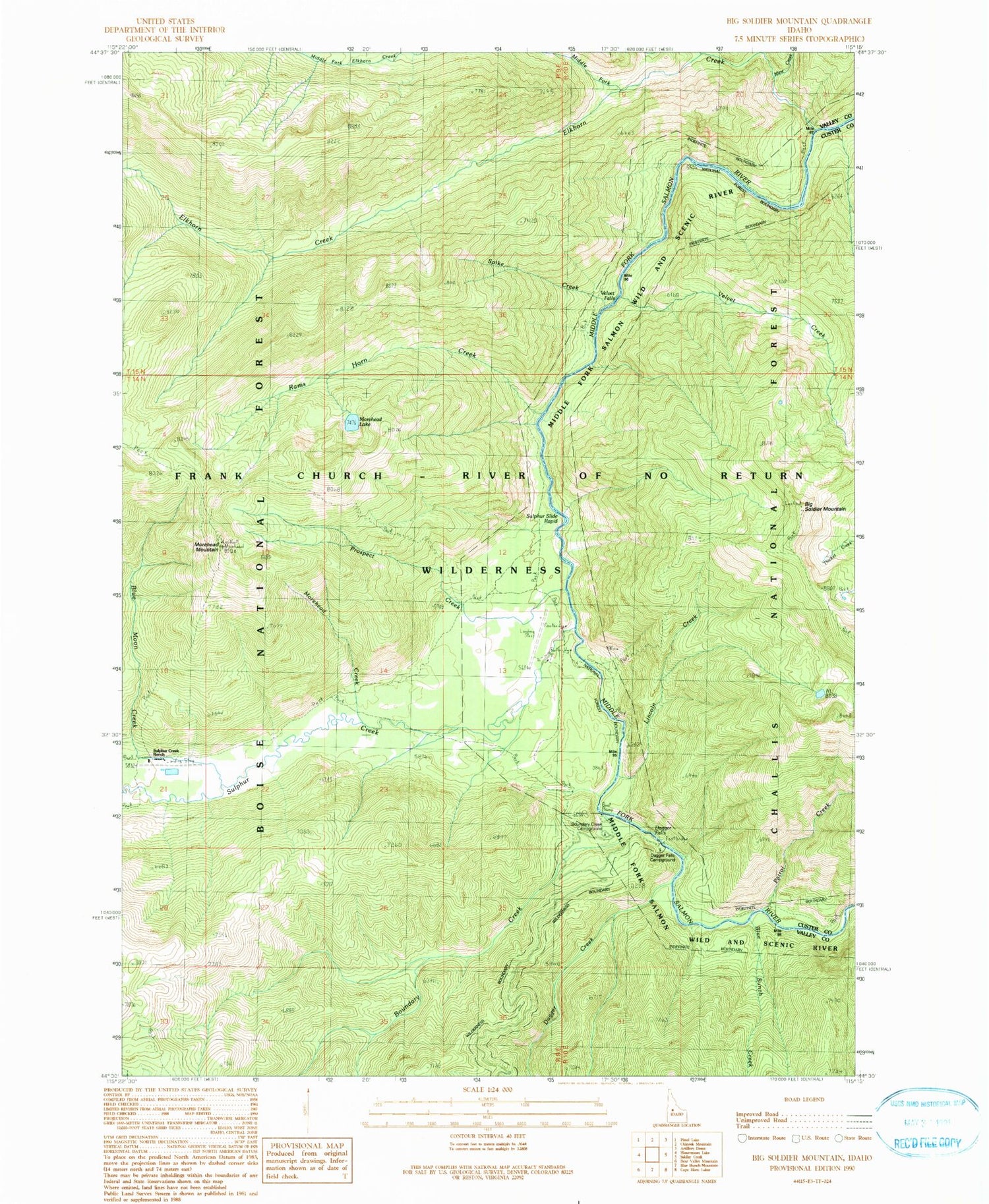 Classic USGS Big Soldier Mountain Idaho 7.5'x7.5' Topo Map Image