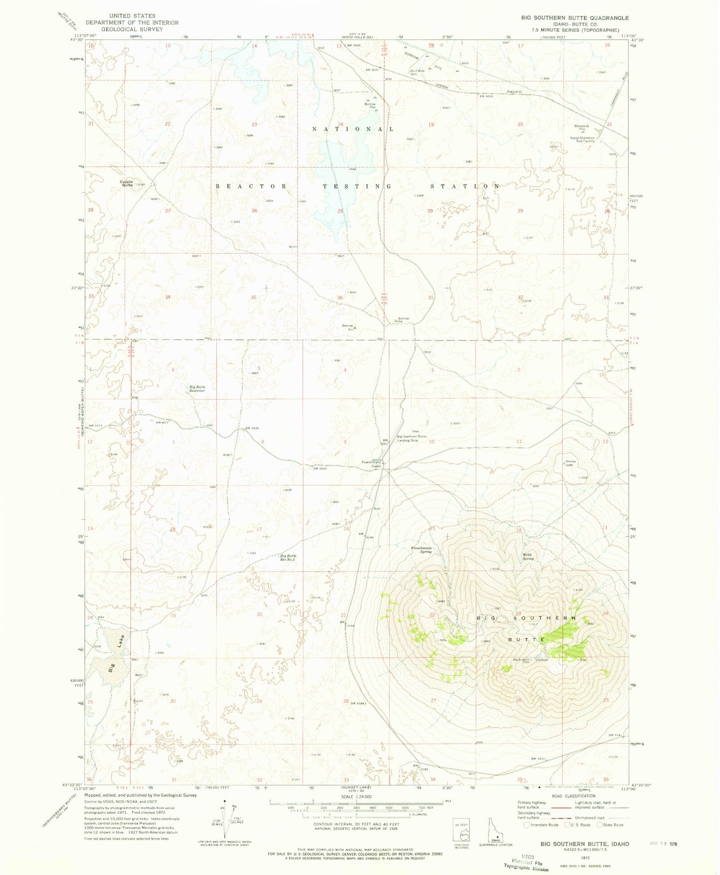 Classic USGS Big Southern Butte Idaho 7.5'x7.5' Topo Map Image