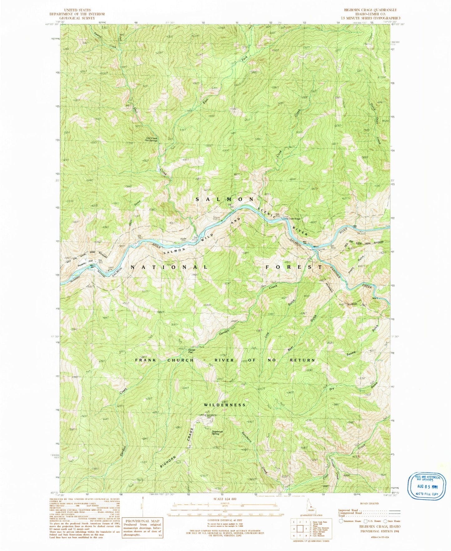 Classic USGS Bighorn Crags Idaho 7.5'x7.5' Topo Map Image