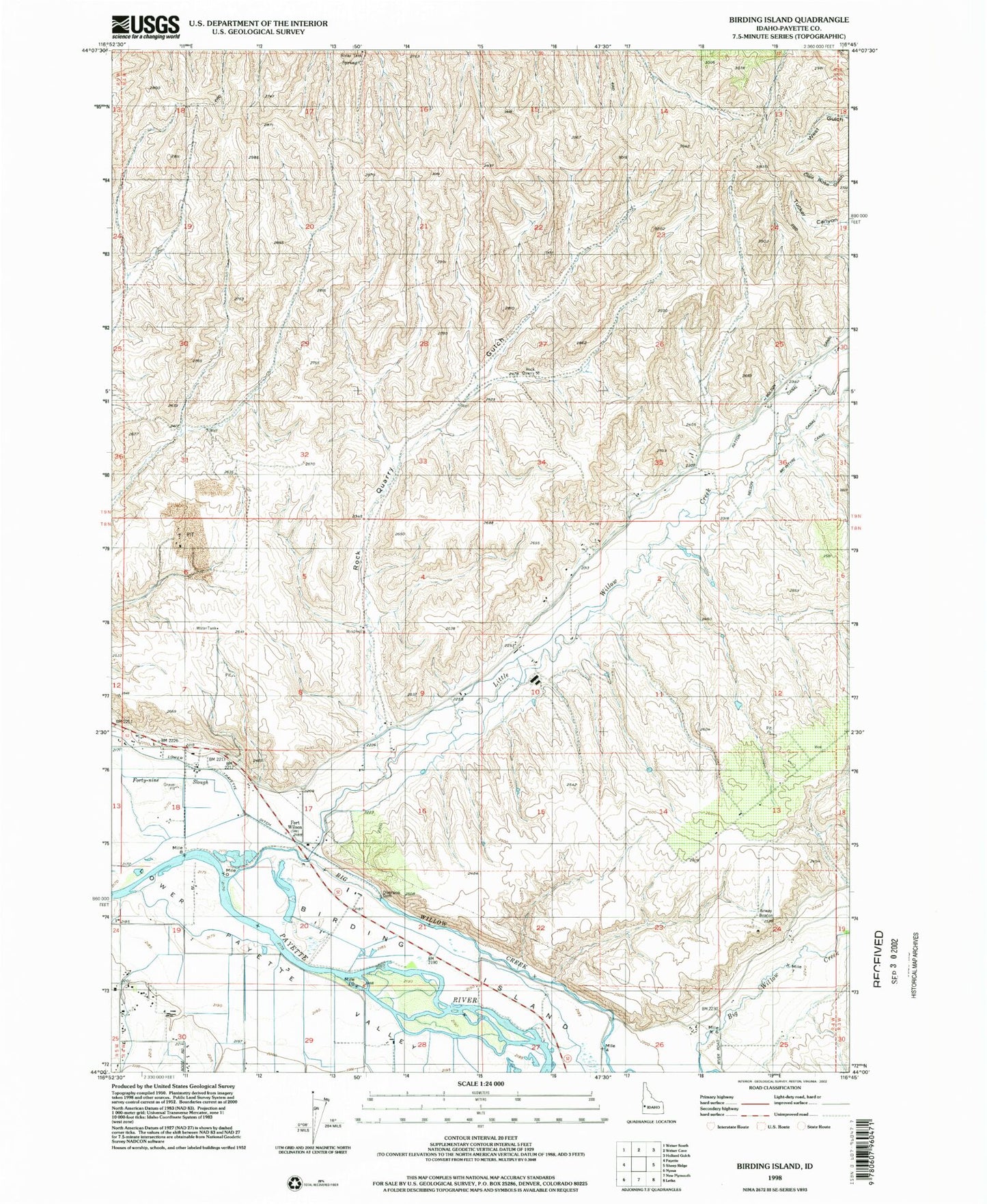 Classic USGS Birding Island Idaho 7.5'x7.5' Topo Map Image