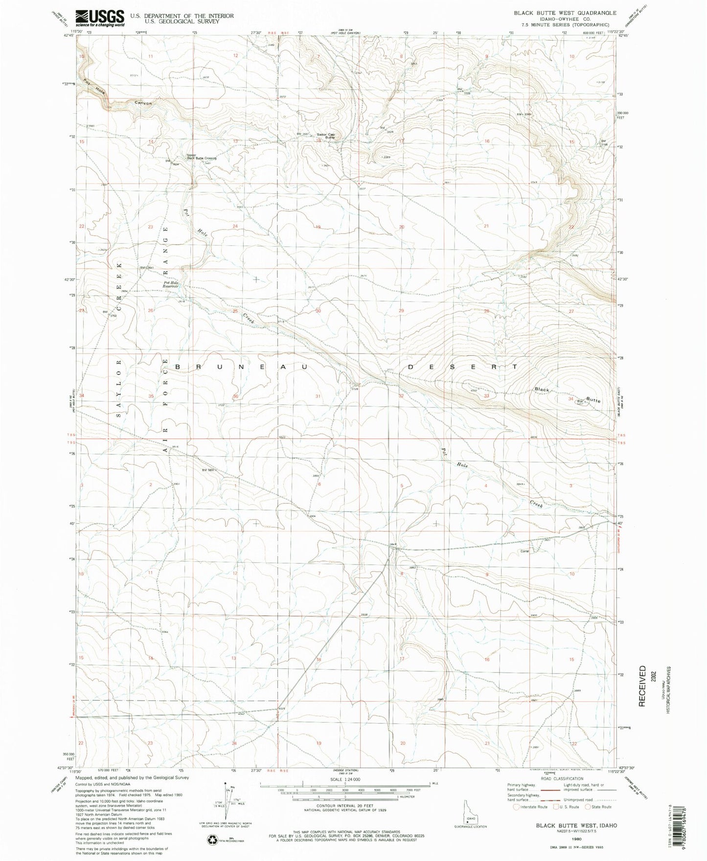 Classic USGS Black Butte West Idaho 7.5'x7.5' Topo Map Image