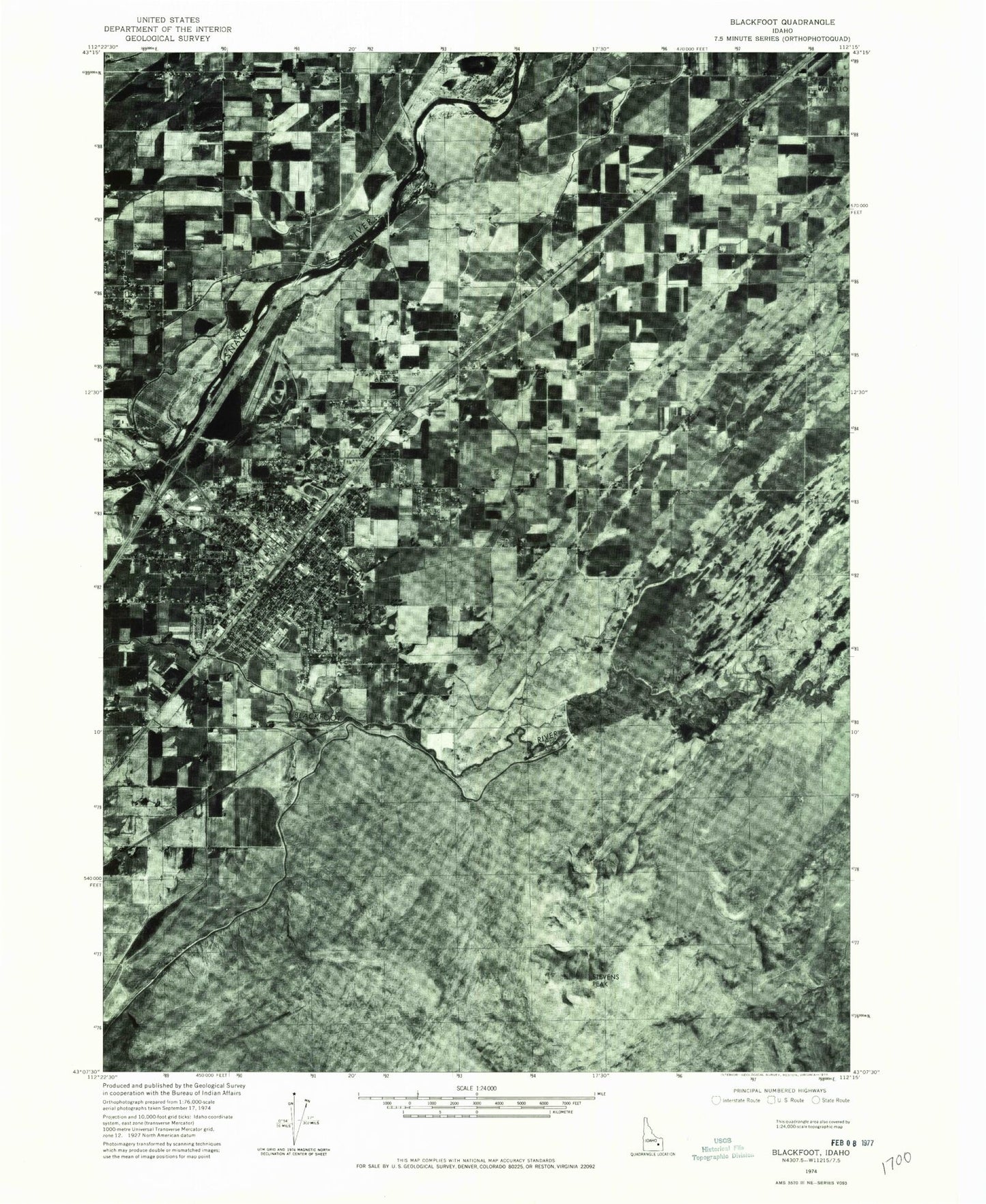 Classic USGS Blackfoot Idaho 7.5'x7.5' Topo Map Image