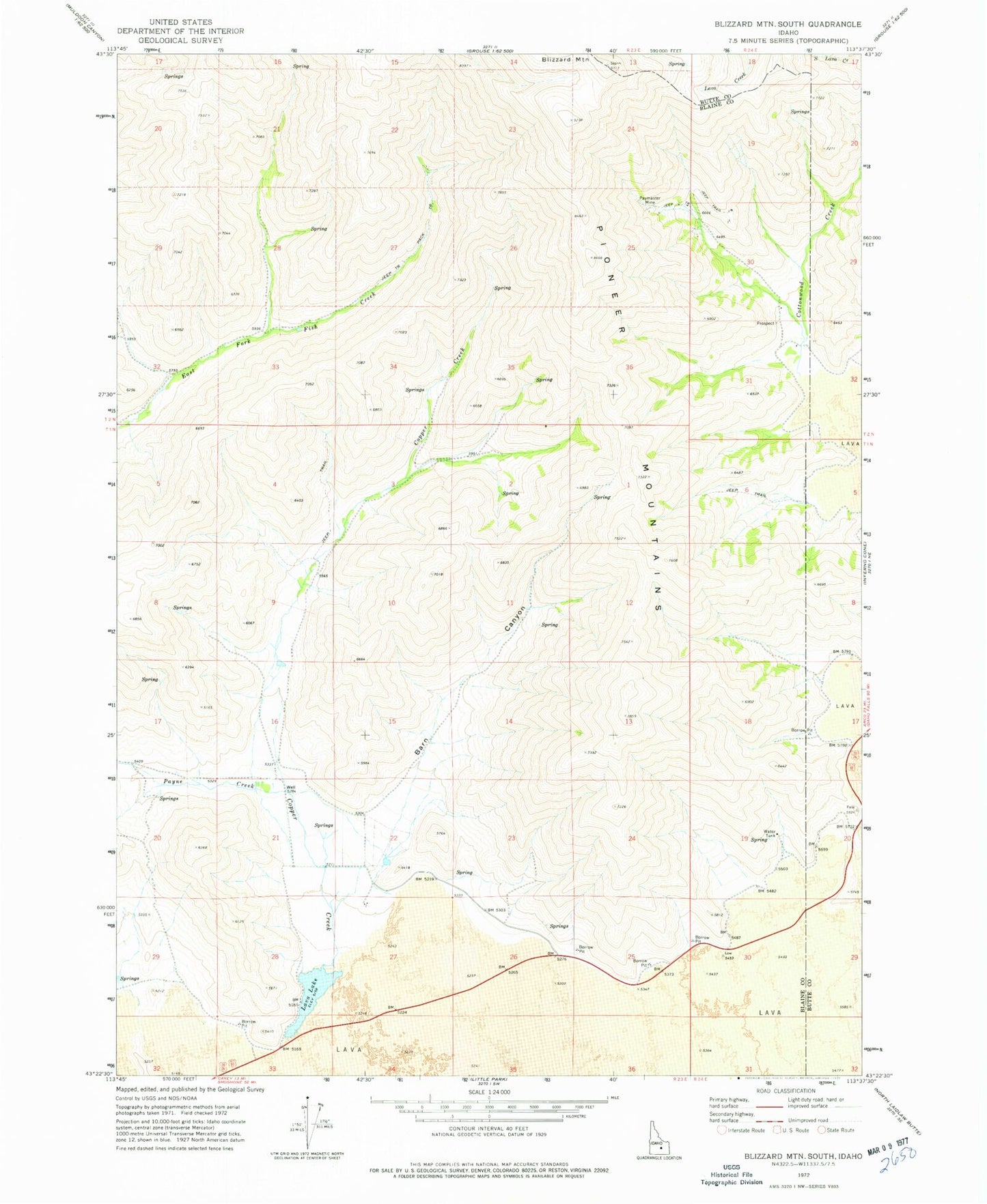 Classic USGS Blizzard Mountain South Idaho 7.5'x7.5' Topo Map Image