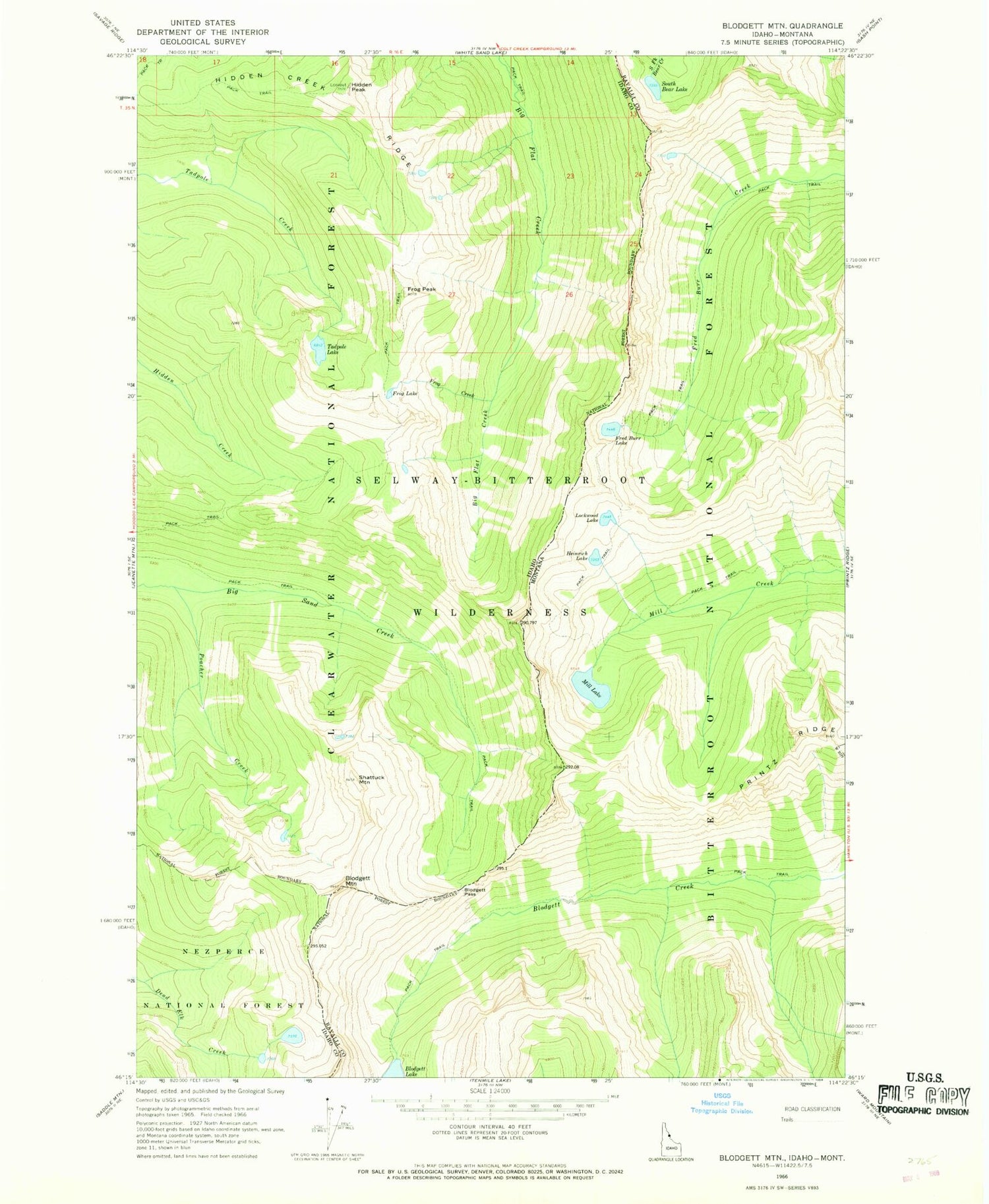 Classic USGS Blodgett Mountain Idaho 7.5'x7.5' Topo Map Image
