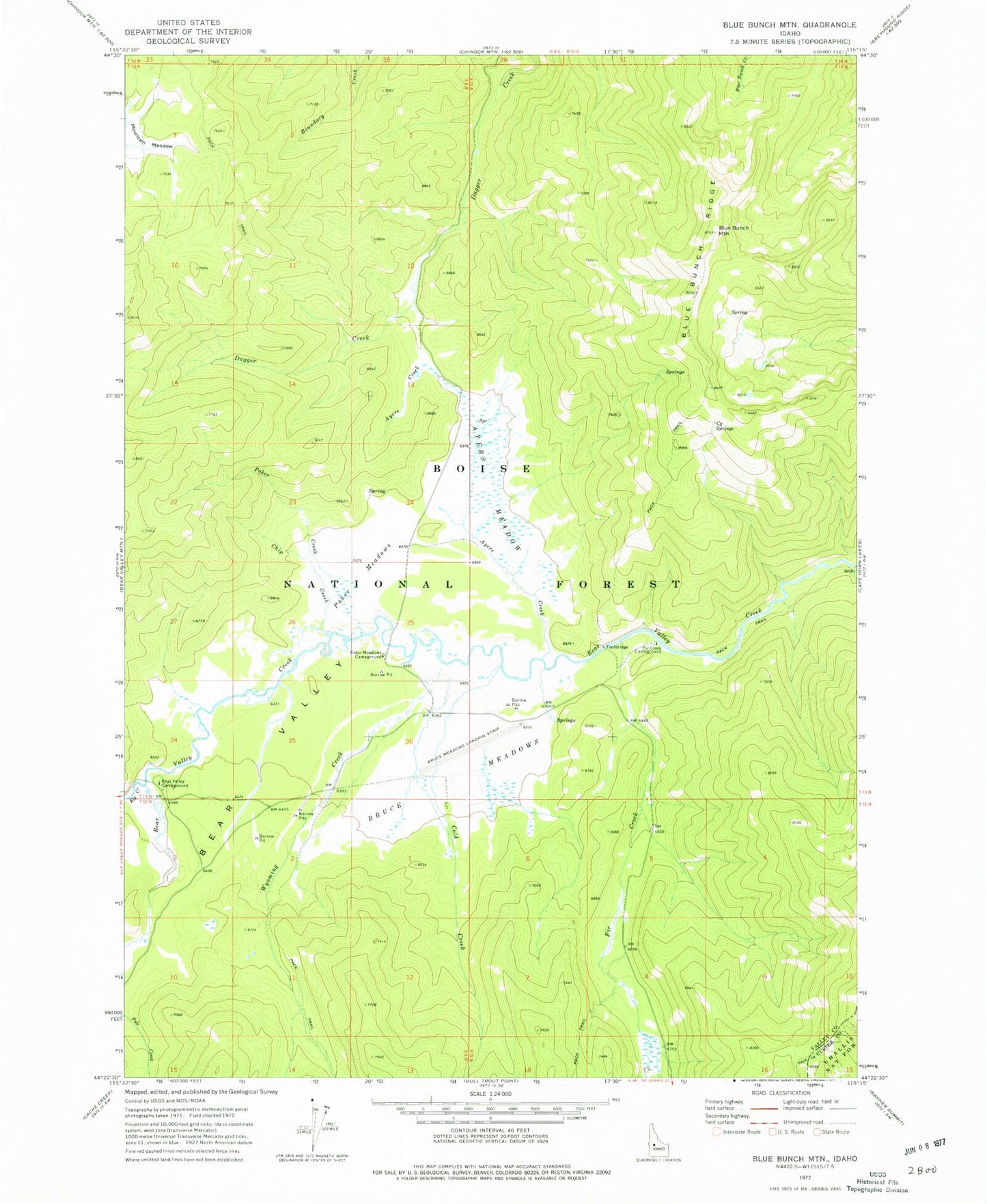 Classic USGS Blue Bunch Mountain Idaho 7.5'x7.5' Topo Map Image
