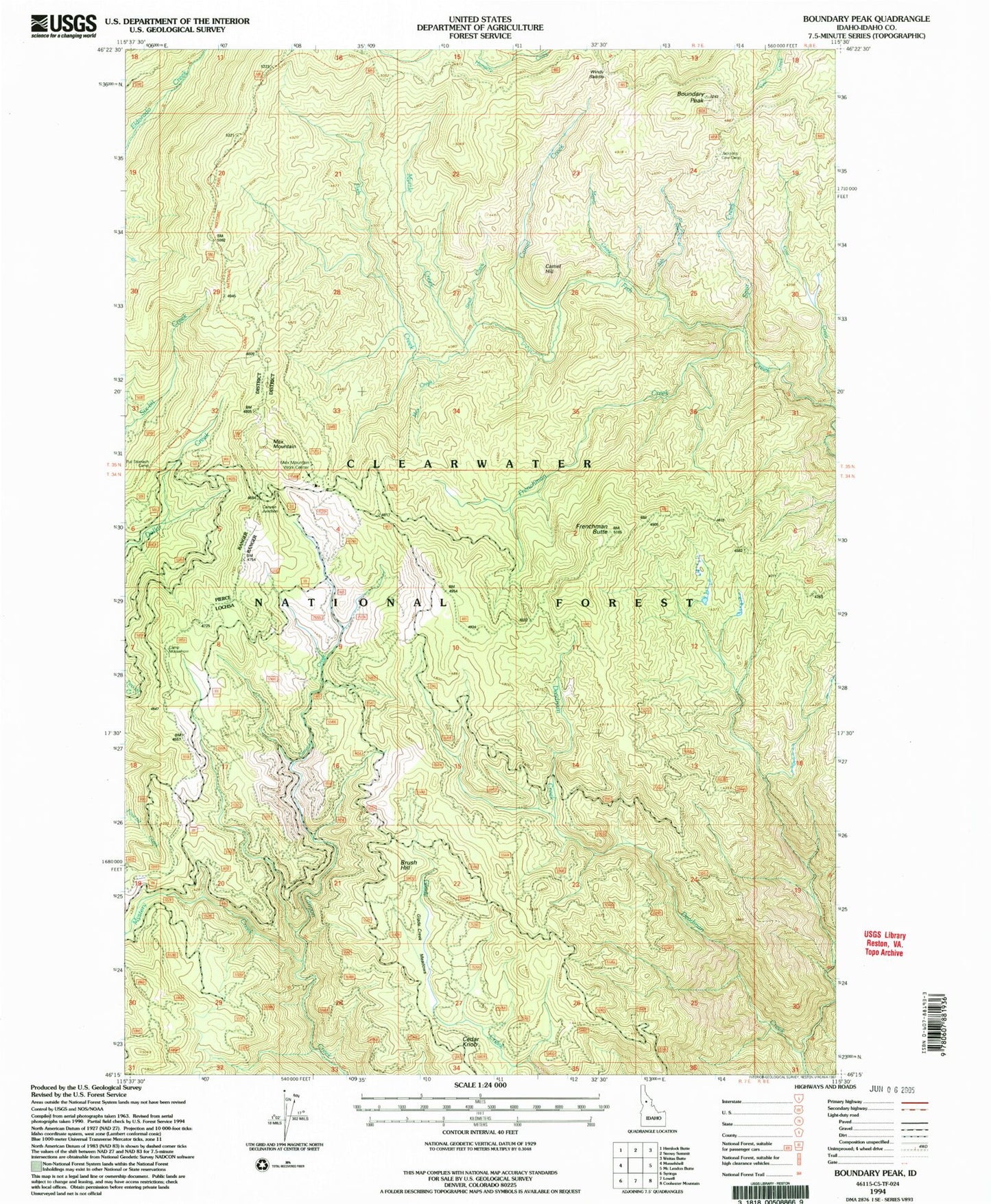 Classic USGS Boundary Peak Idaho 7.5'x7.5' Topo Map Image