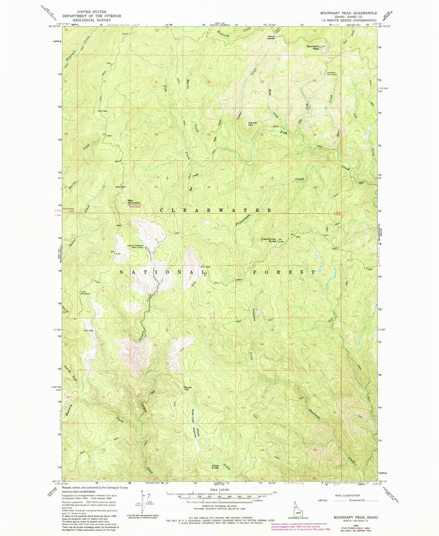 Classic USGS Boundary Peak Idaho 7.5'x7.5' Topo Map Image